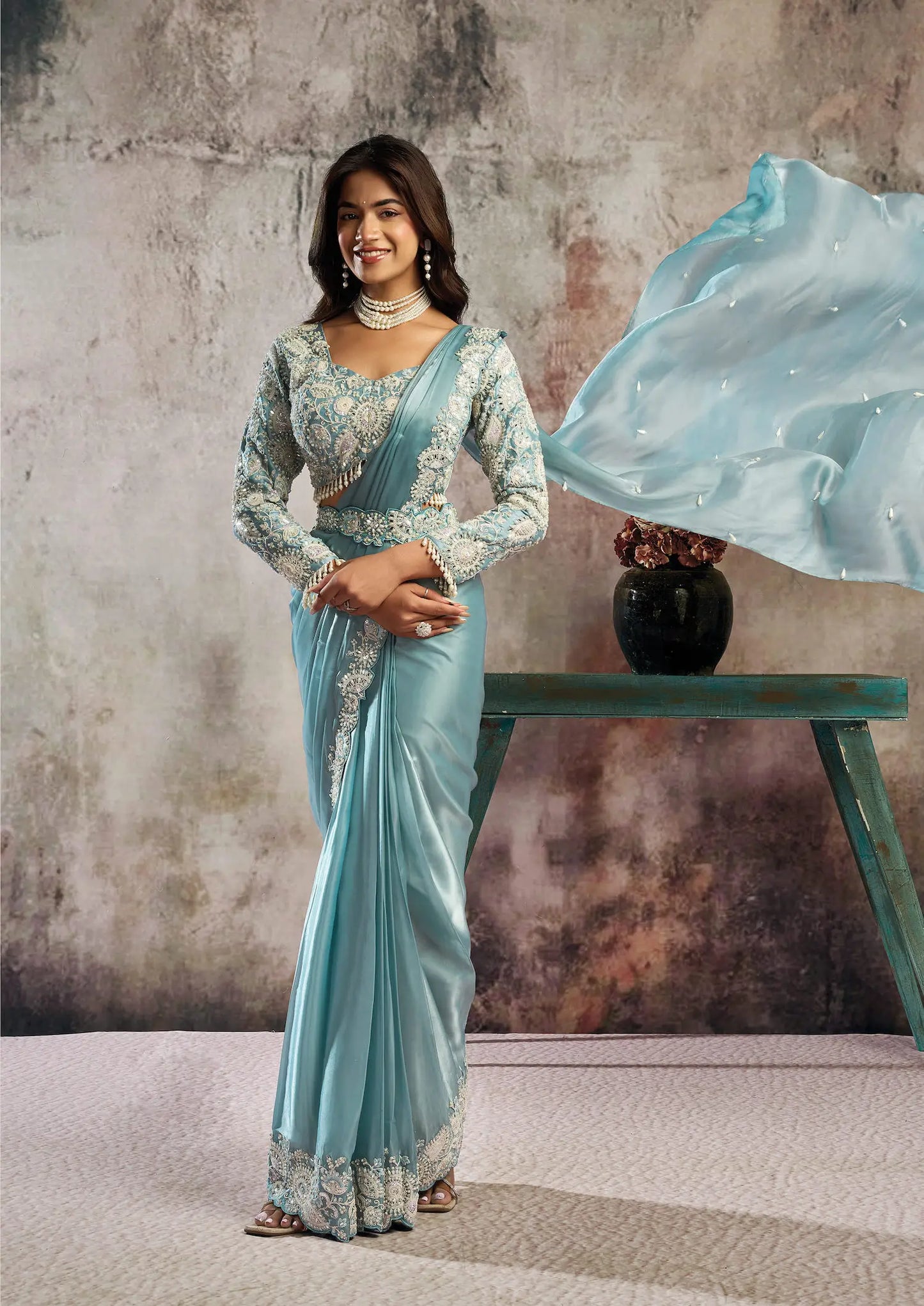 Glacier Blue Ready To Wear Saree