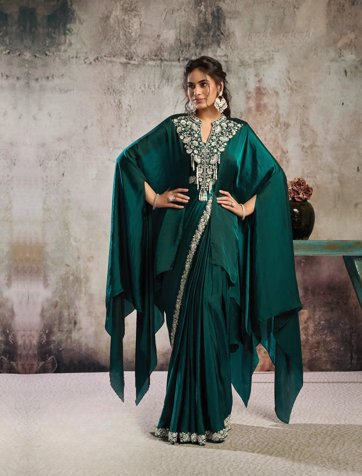 Bottle Green Ready To Wear Saree