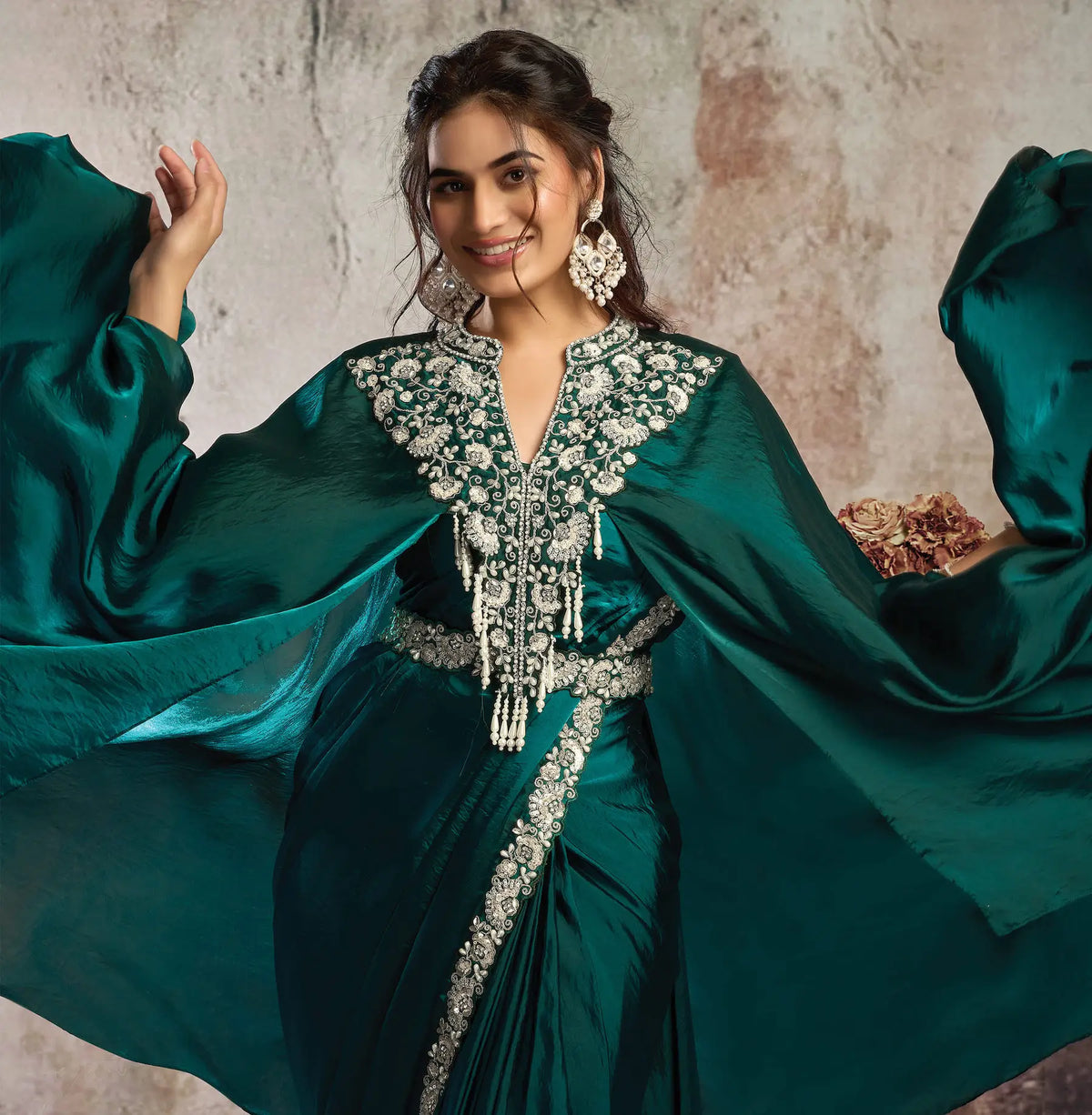 Bottle Green Ready To Wear Saree