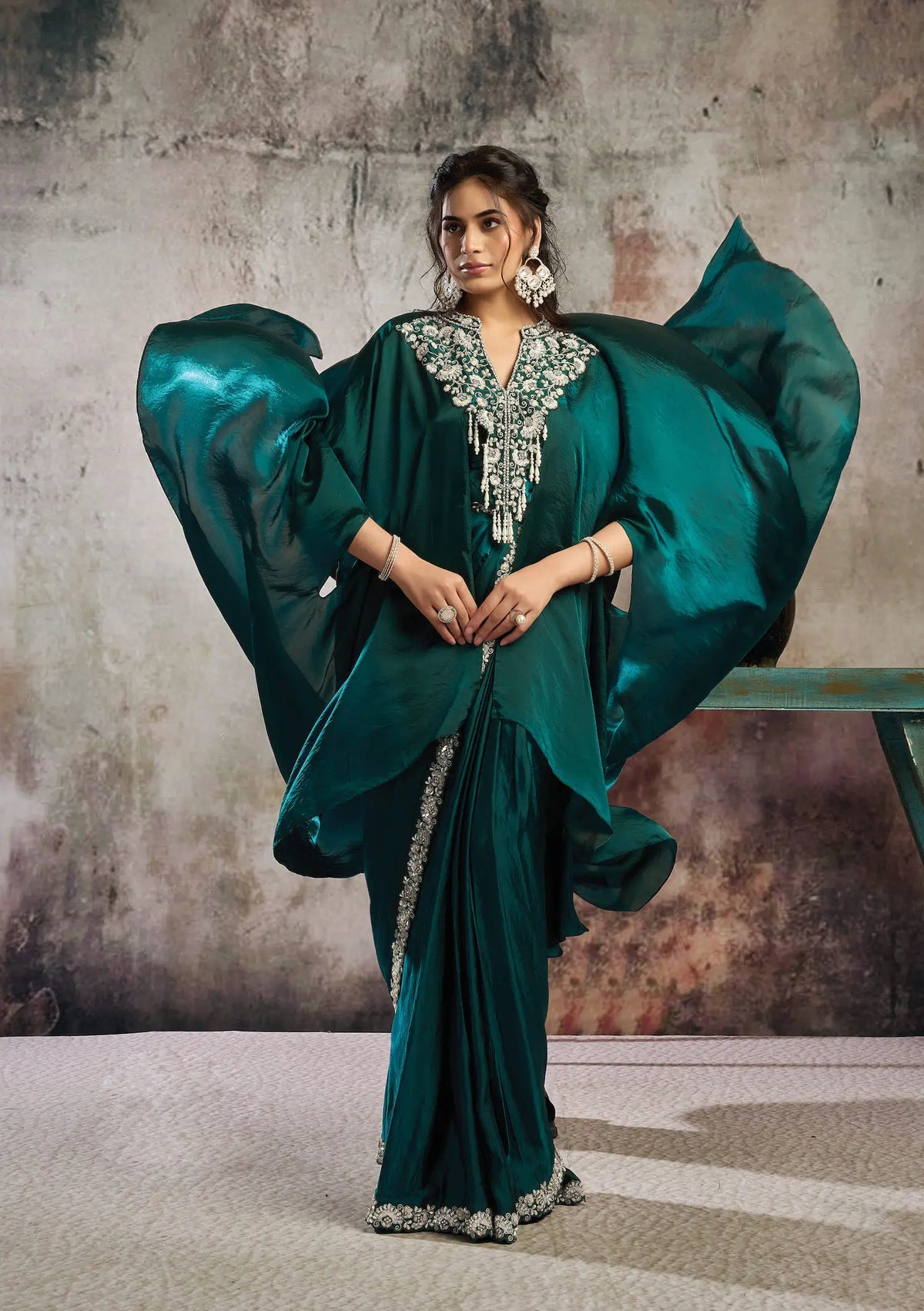 Bottle Green Ready To Wear Saree