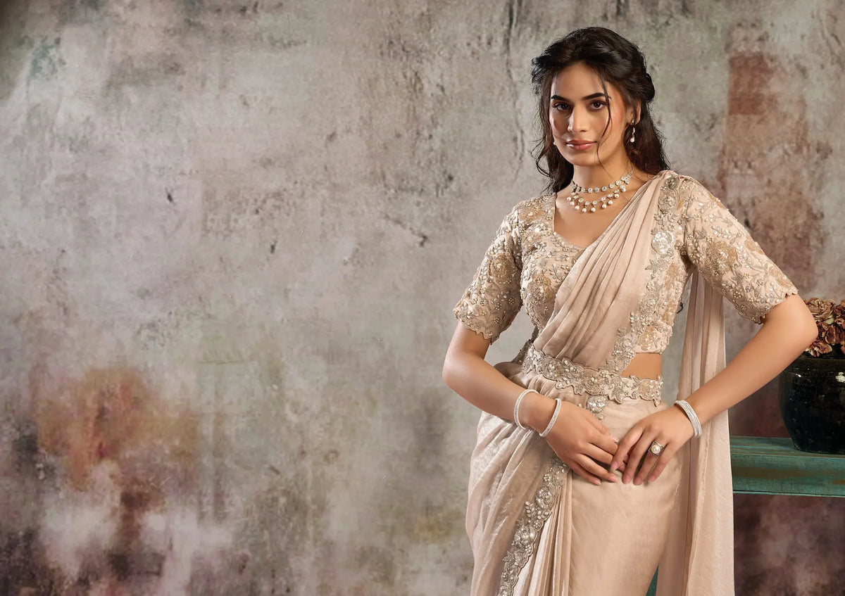 Frosted Peach Ready To Wear Saree