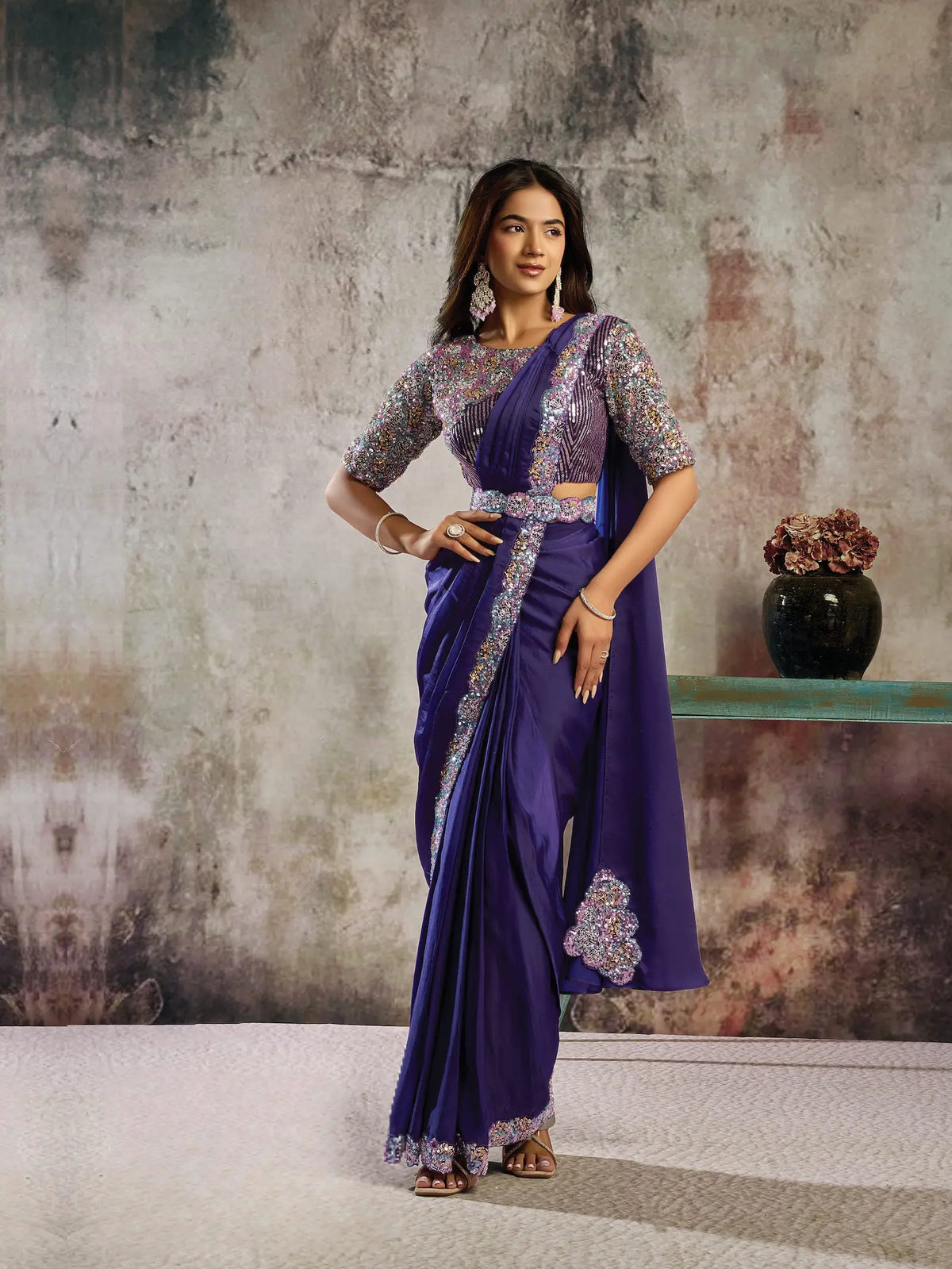 Royal Purple Ready To Wear Saree
