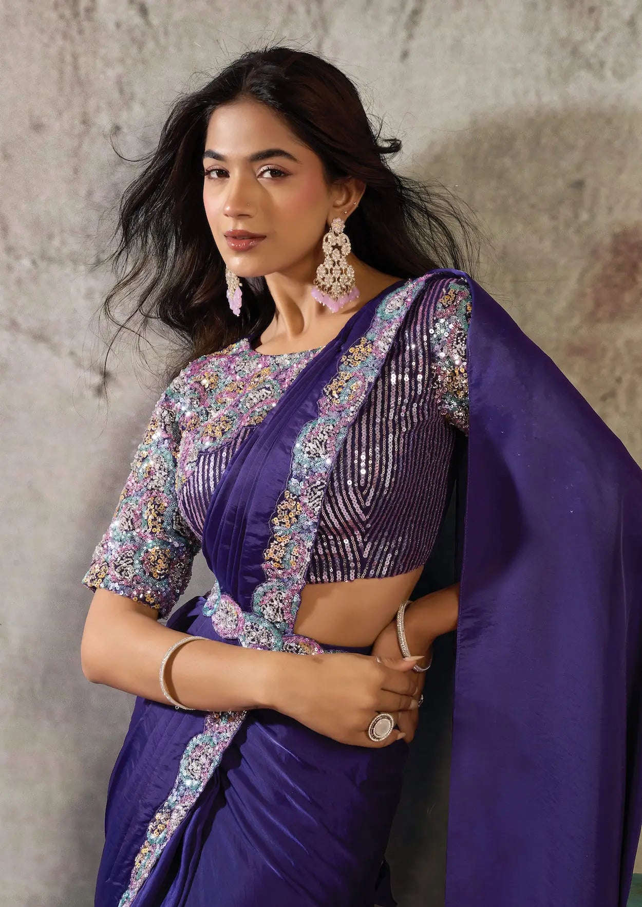 Royal Purple Ready To Wear Saree