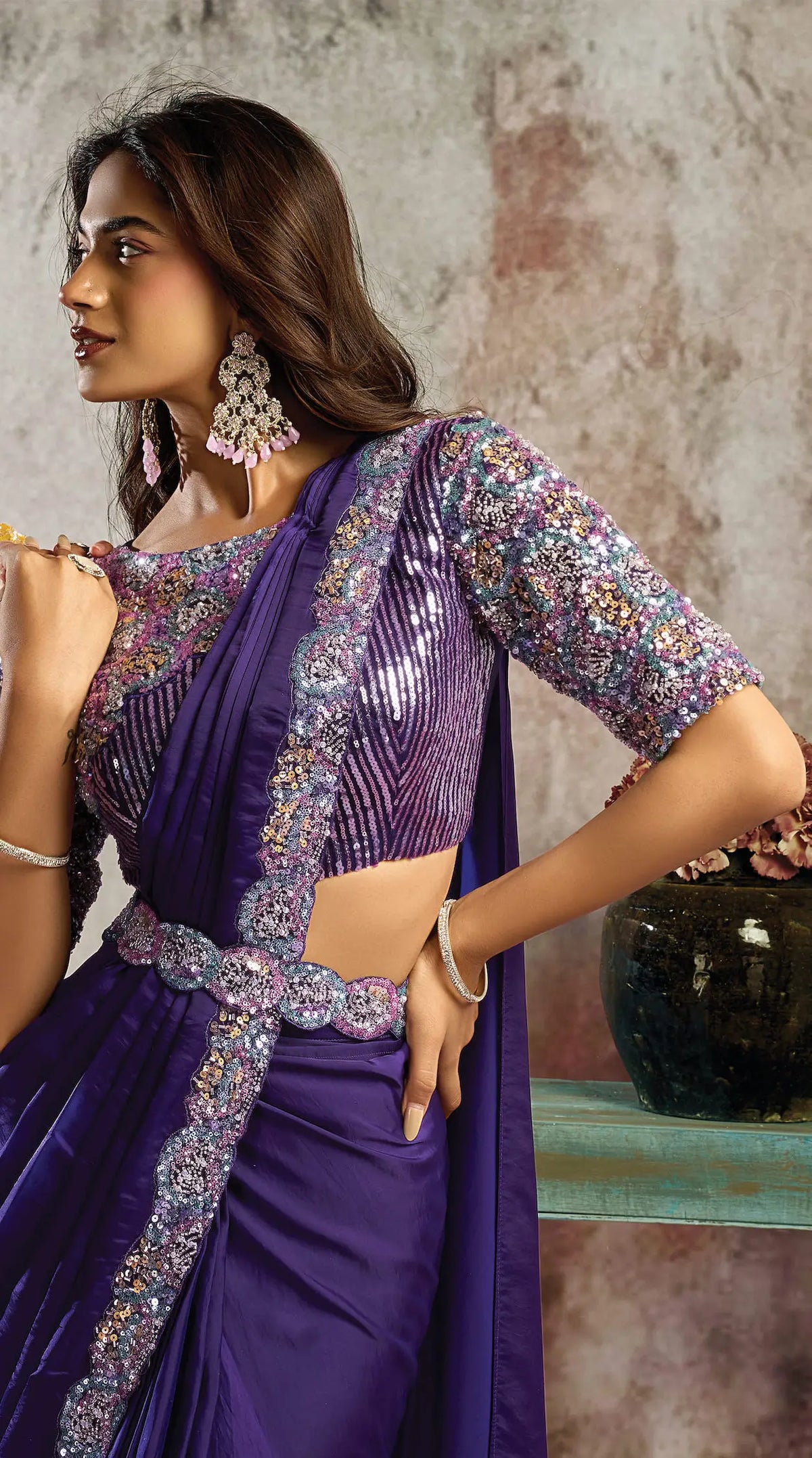Royal Purple Ready To Wear Saree