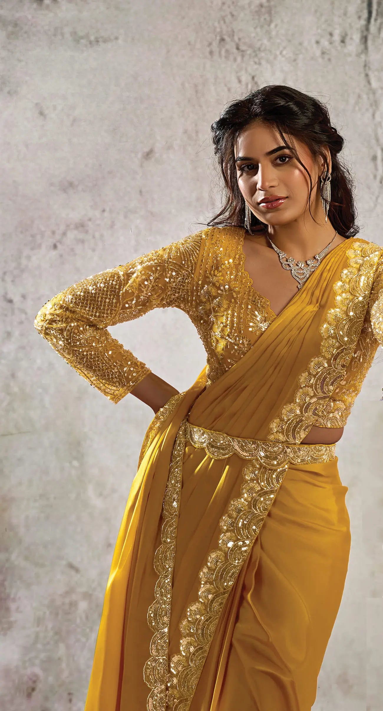 Mustard Gold Ready To Wear Saree