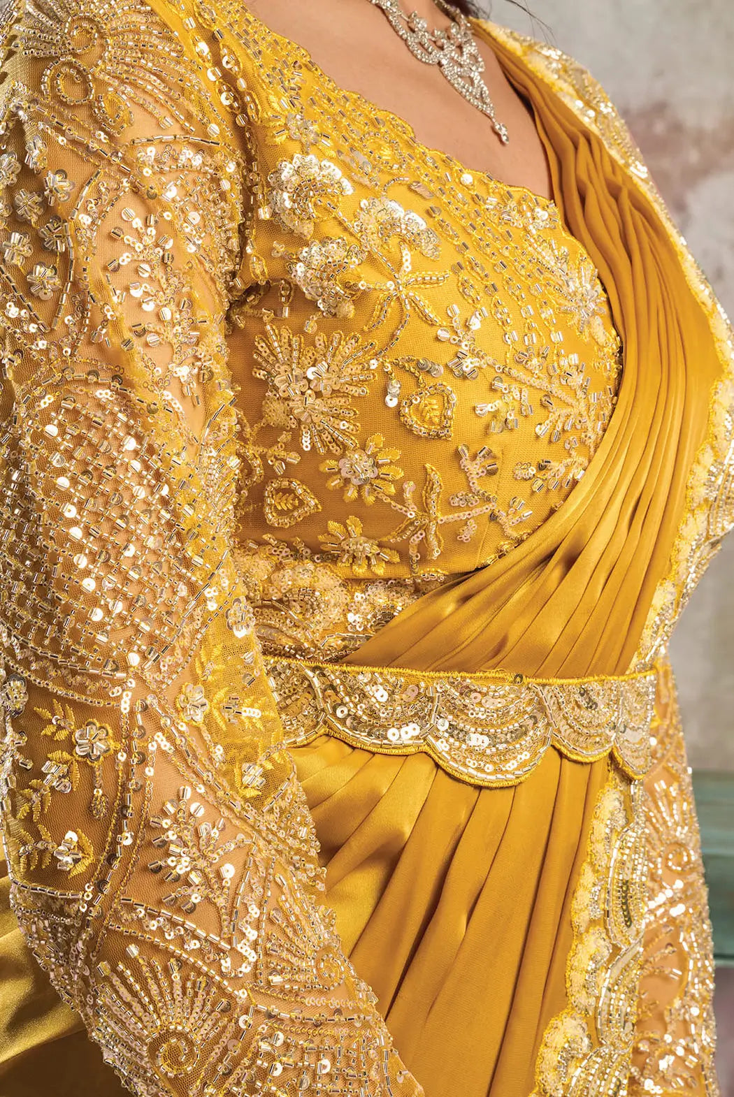 Mustard Gold Ready To Wear Saree