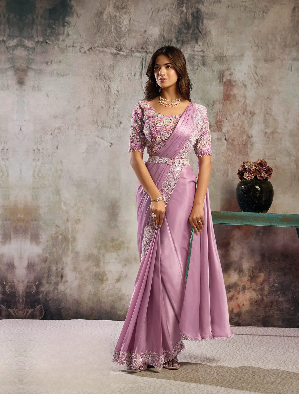 Daisy Pink Ready To Wear Saree