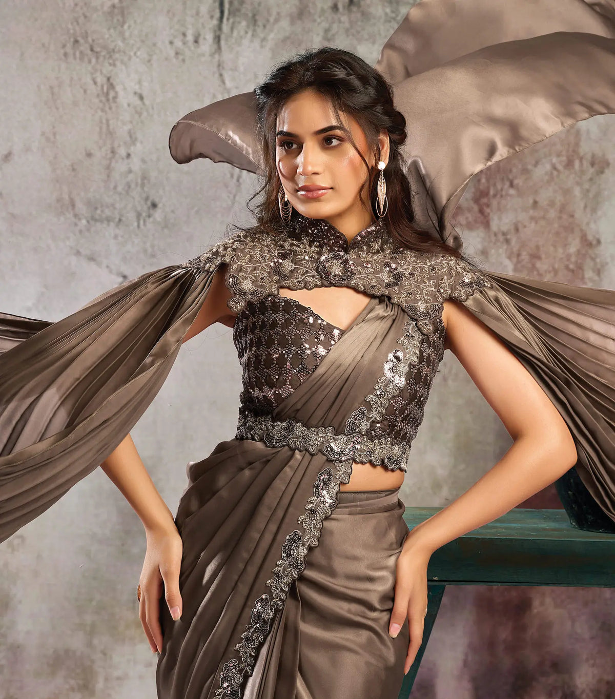 Congo Brown Ready To Wear Saree