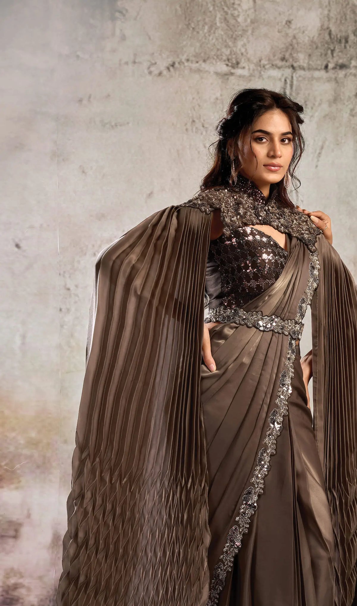 Congo Brown Ready To Wear Saree