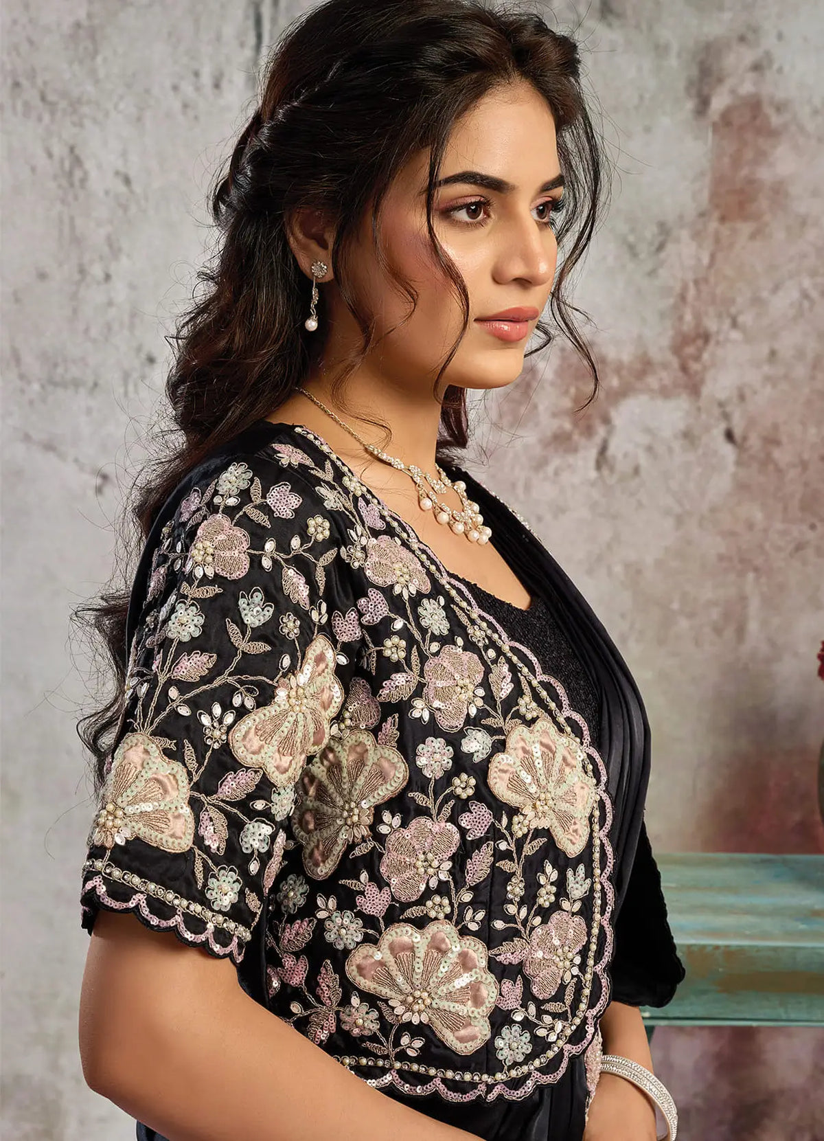 Smoky Black Ready To Wear Saree