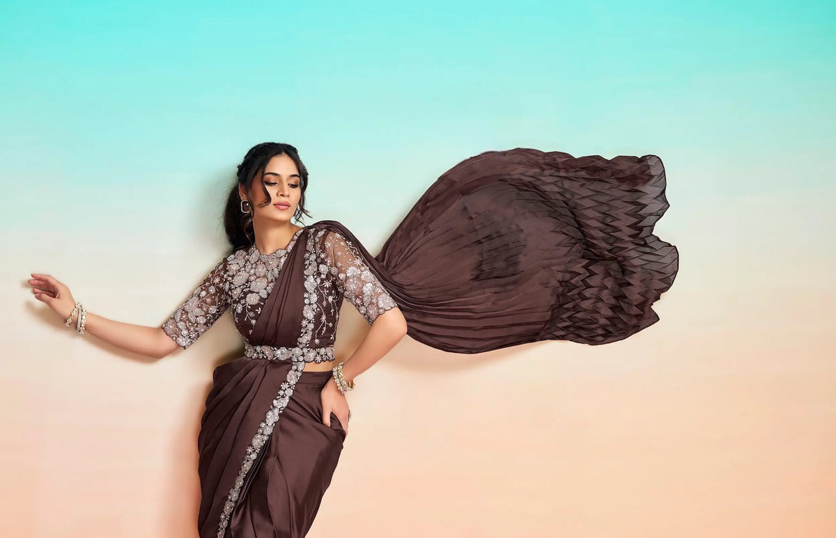 Cocoa Brown Ready To Wear Saree