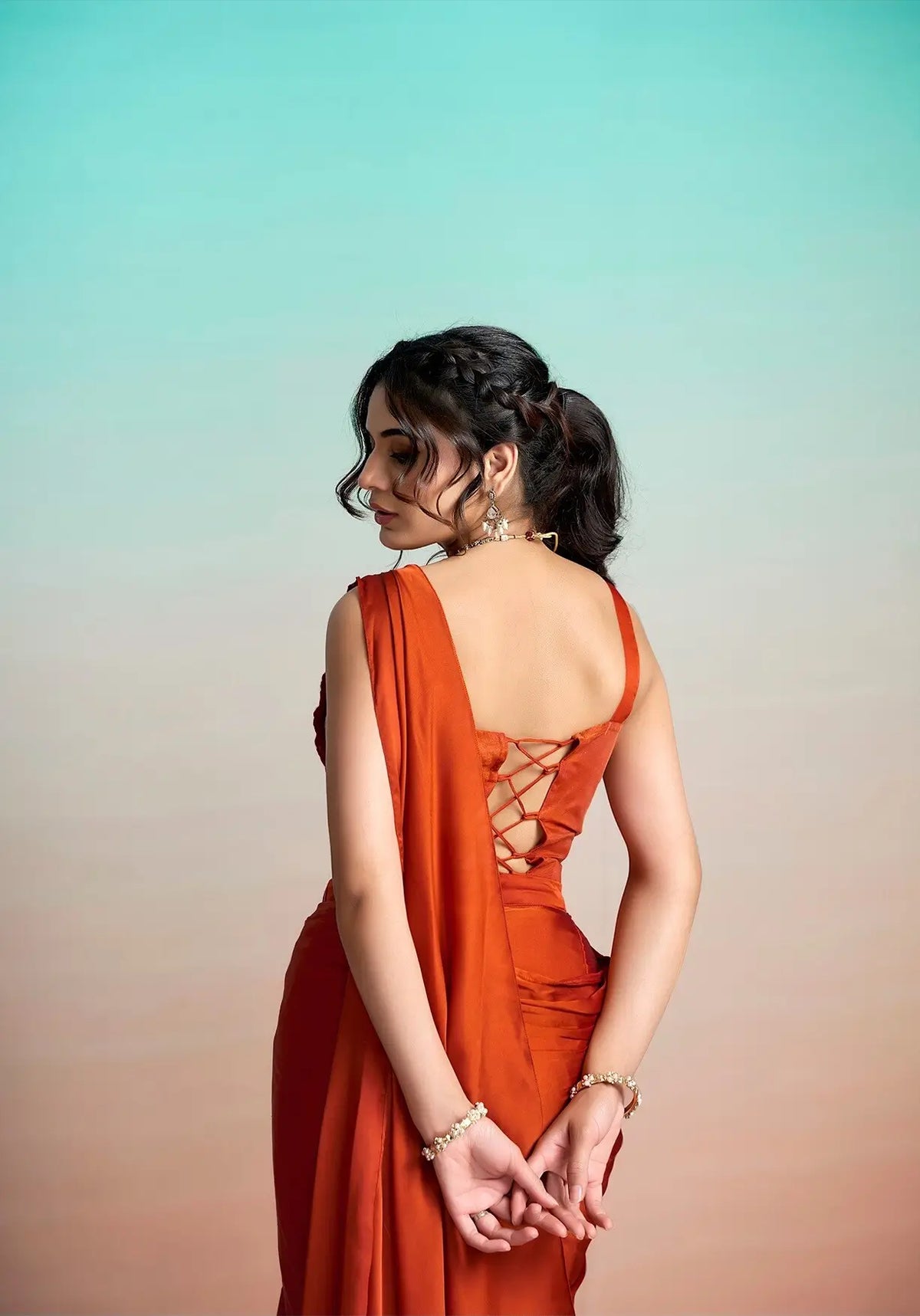 Rich Orange Ready To Wear Saree