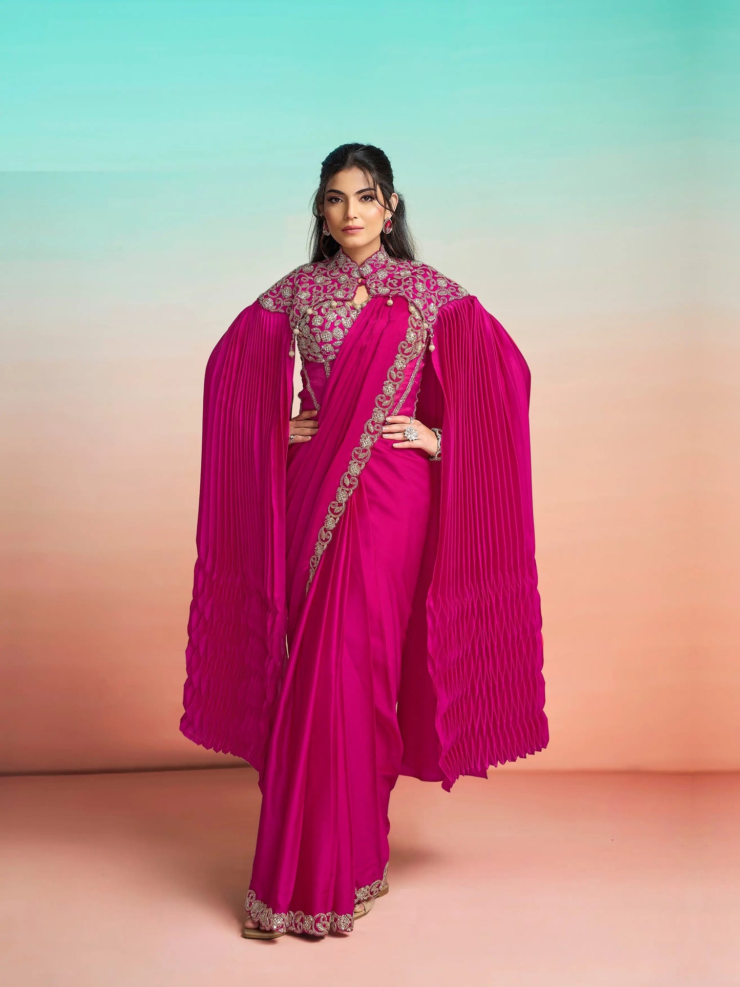 Hot Pink Ready To Wear Saree