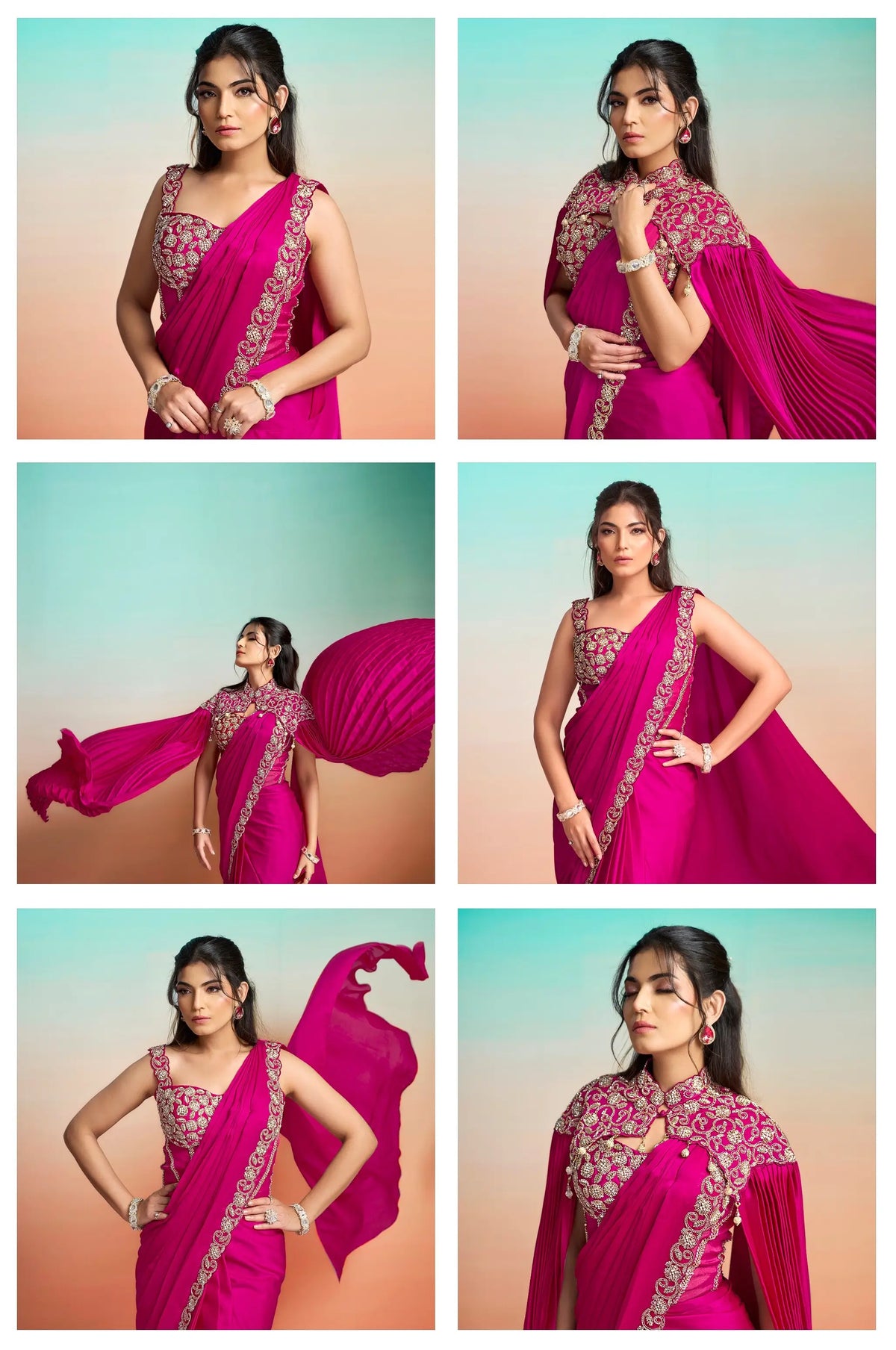Hot Pink Ready To Wear Saree