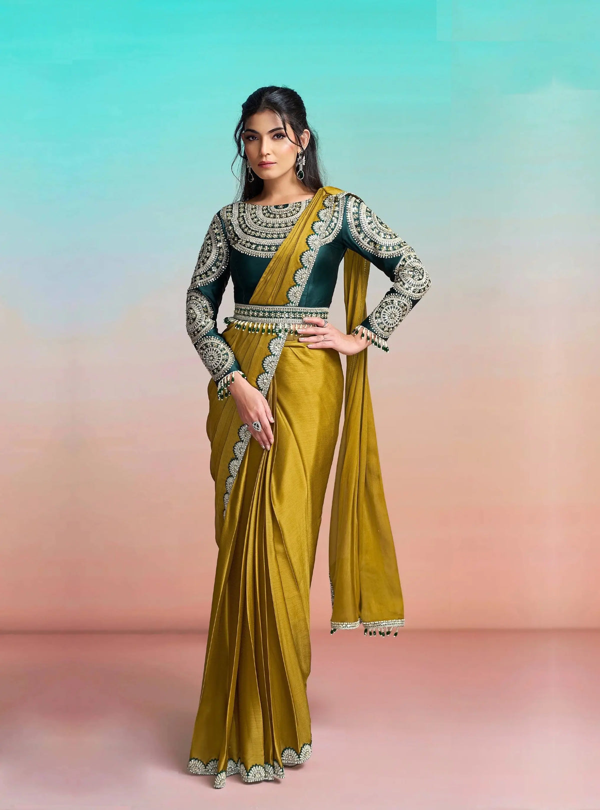 Mustard Yellow Ready To Wear Saree