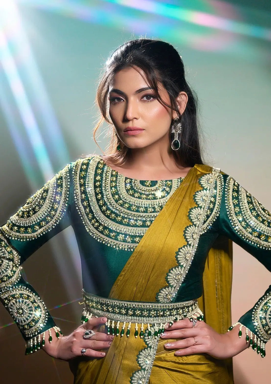 Mustard Yellow Ready To Wear Saree