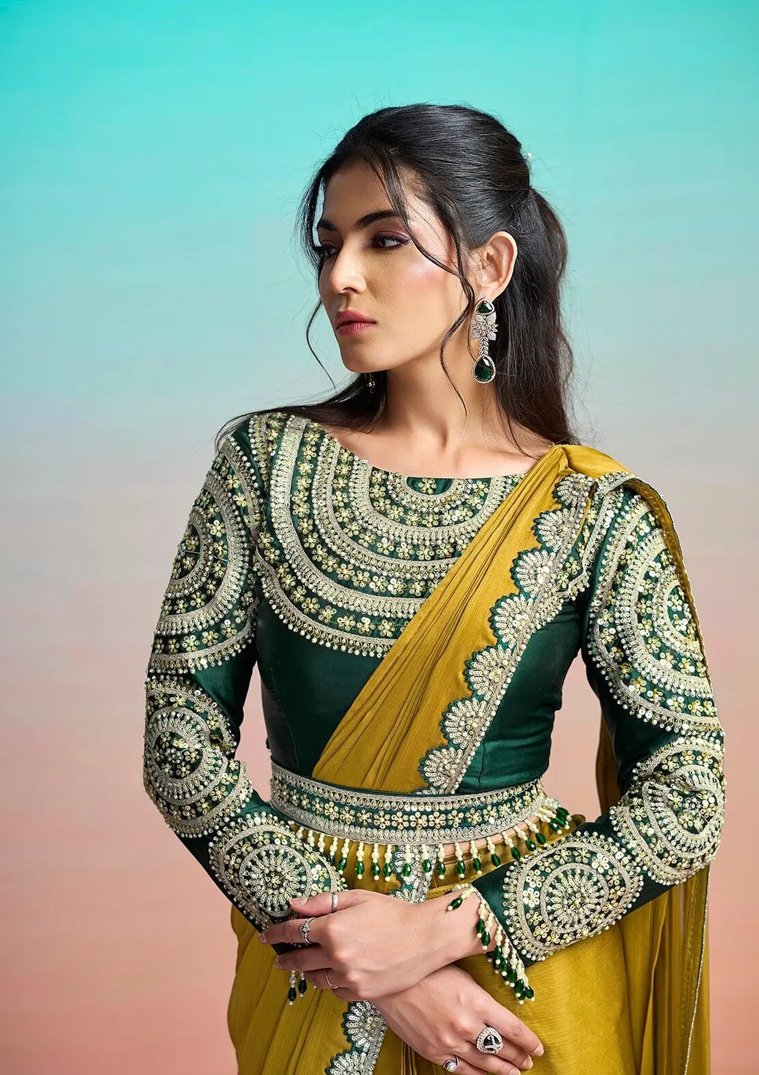 Mustard Yellow Ready To Wear Saree