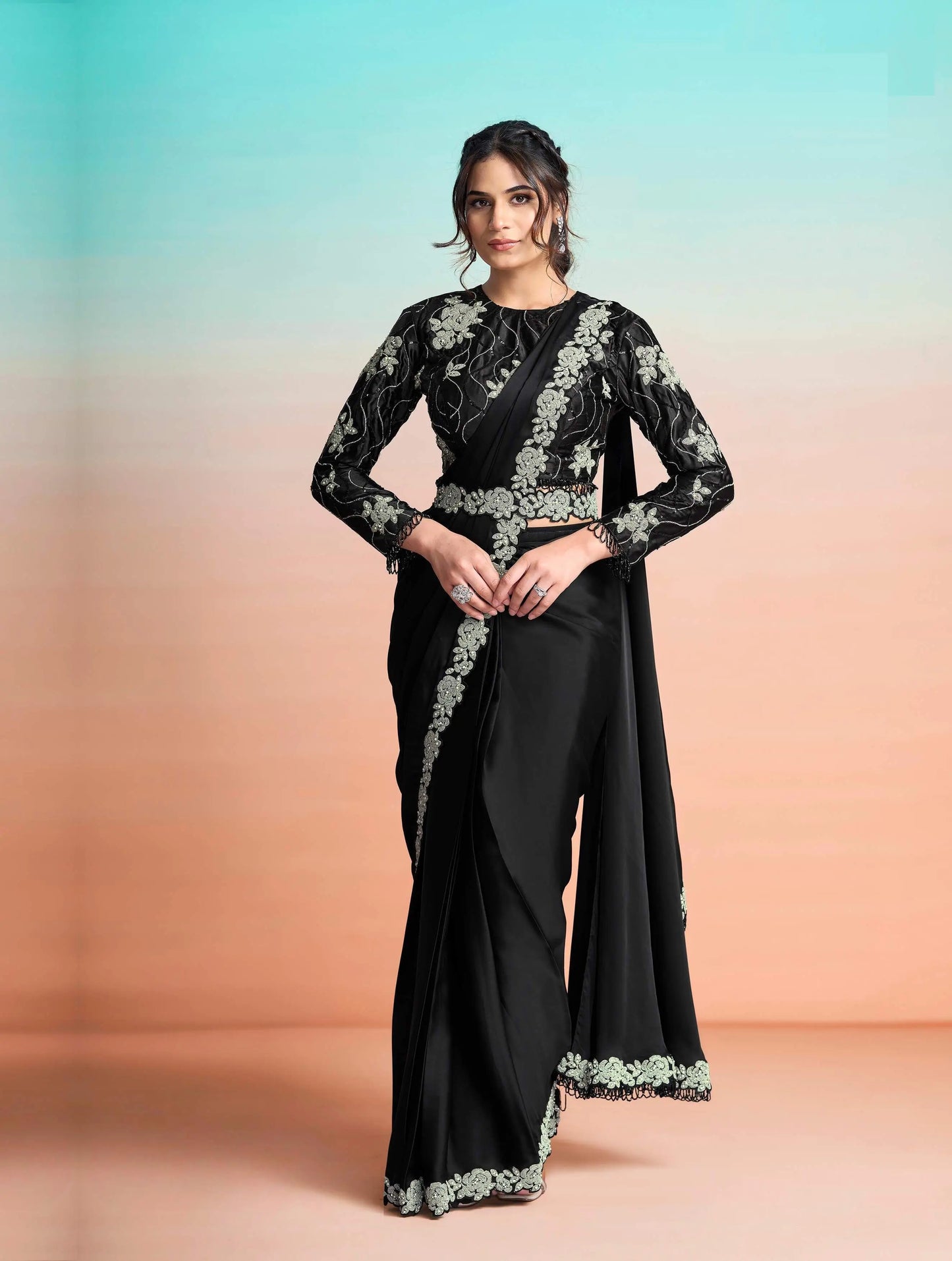 Ebony Black Ready To Wear Saree