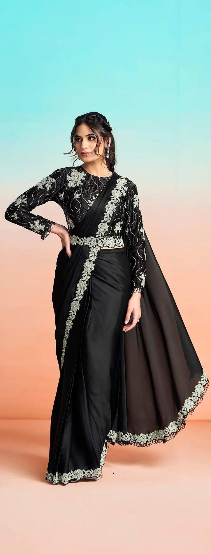 Ebony Black Ready To Wear Saree