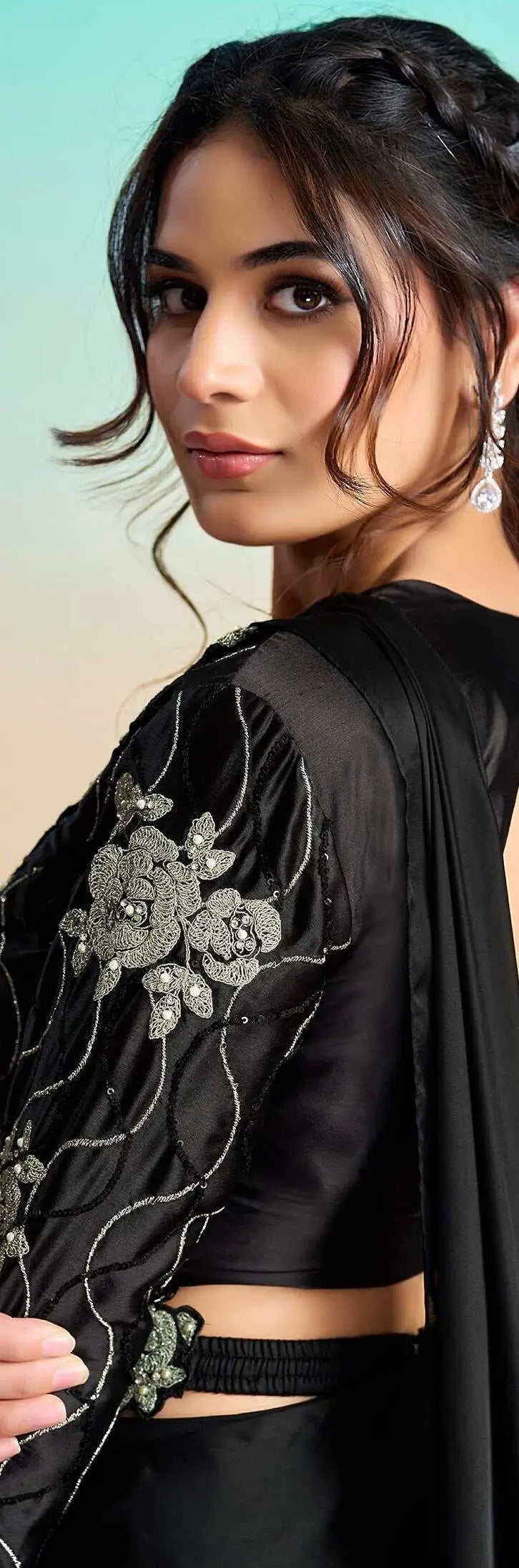Ebony Black Ready To Wear Saree