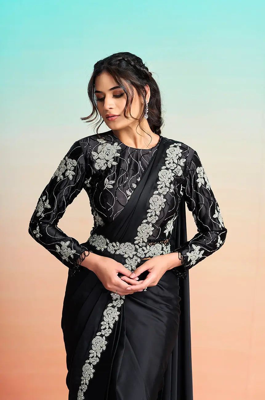 Ebony Black Ready To Wear Saree