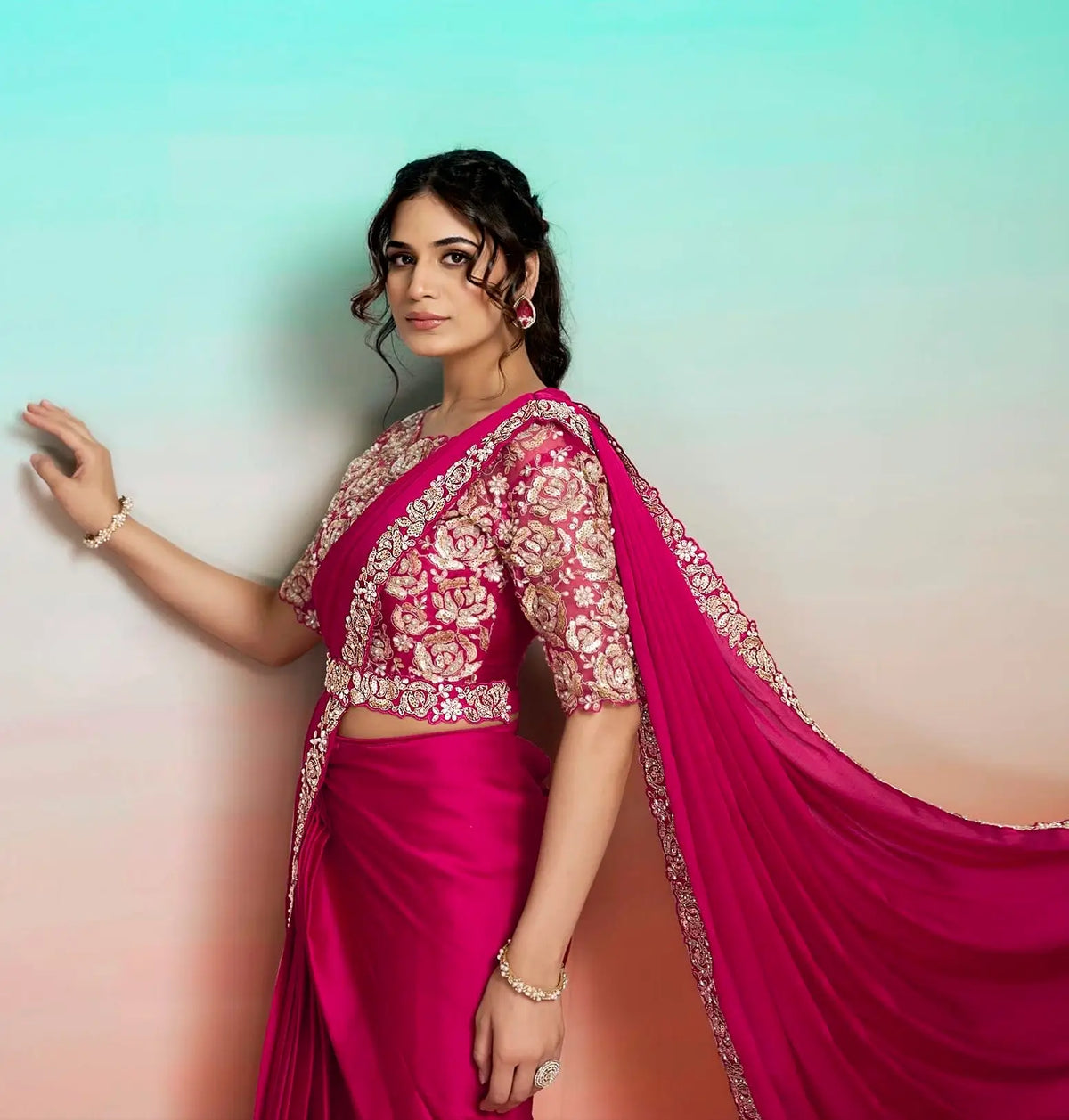Burnt Pink Ready To Wear Saree