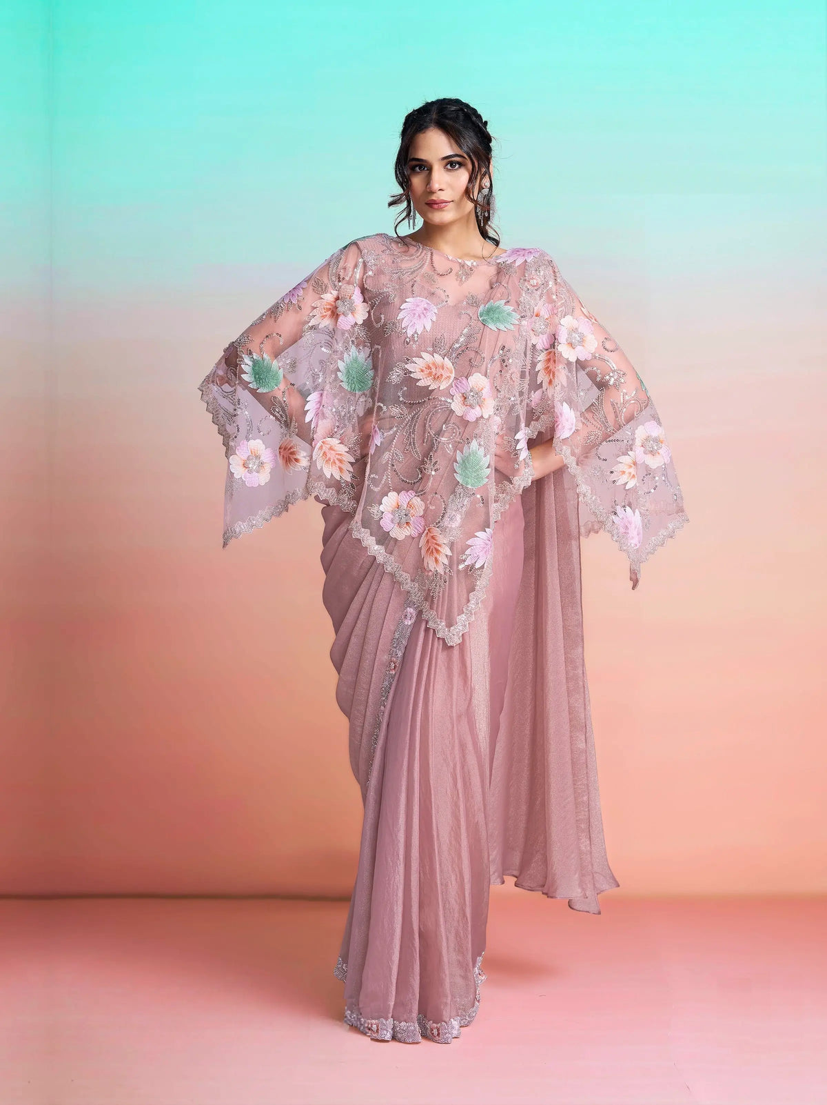 Dusty Pink Ready To Wear Saree