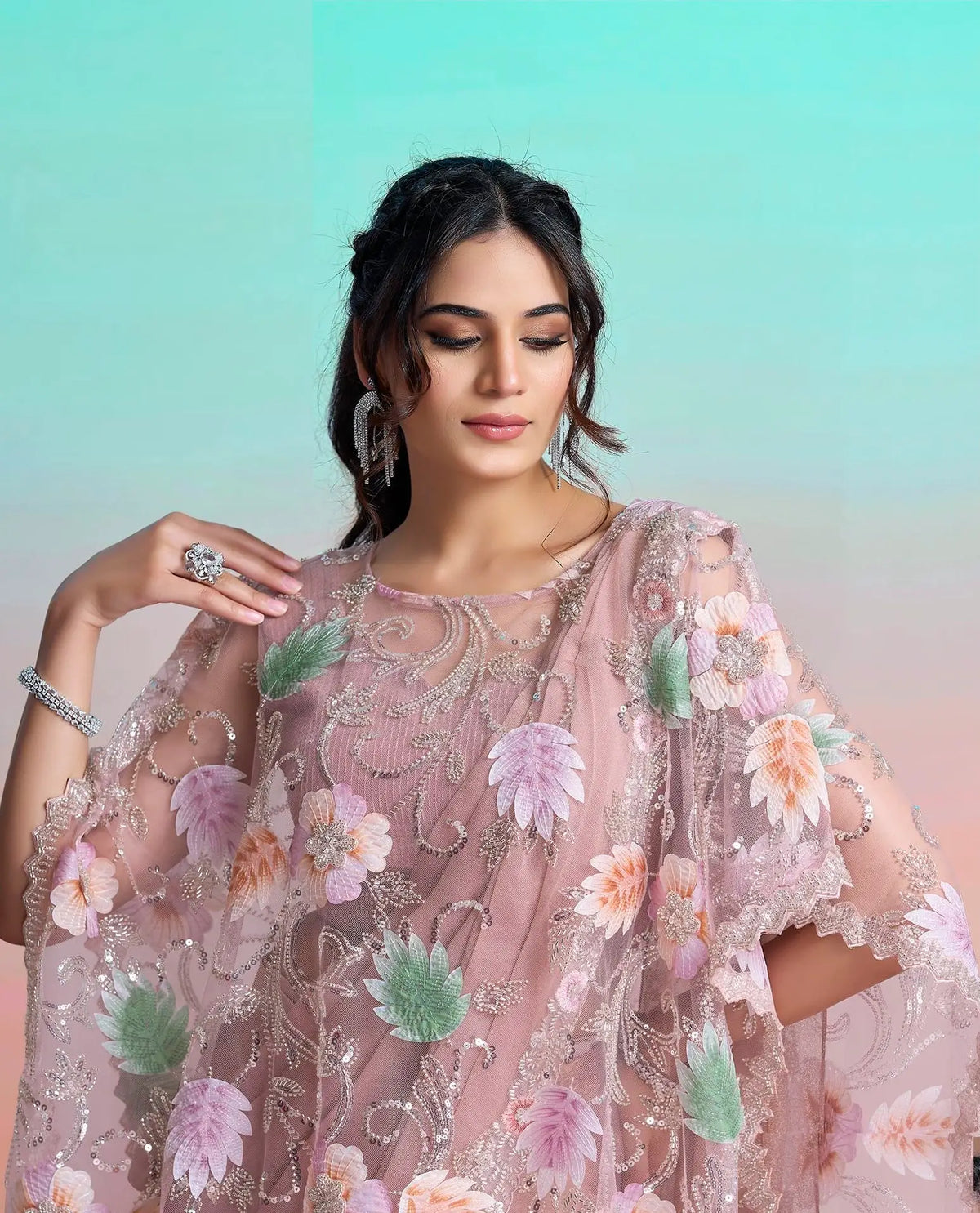 Dusty Pink Ready To Wear Saree