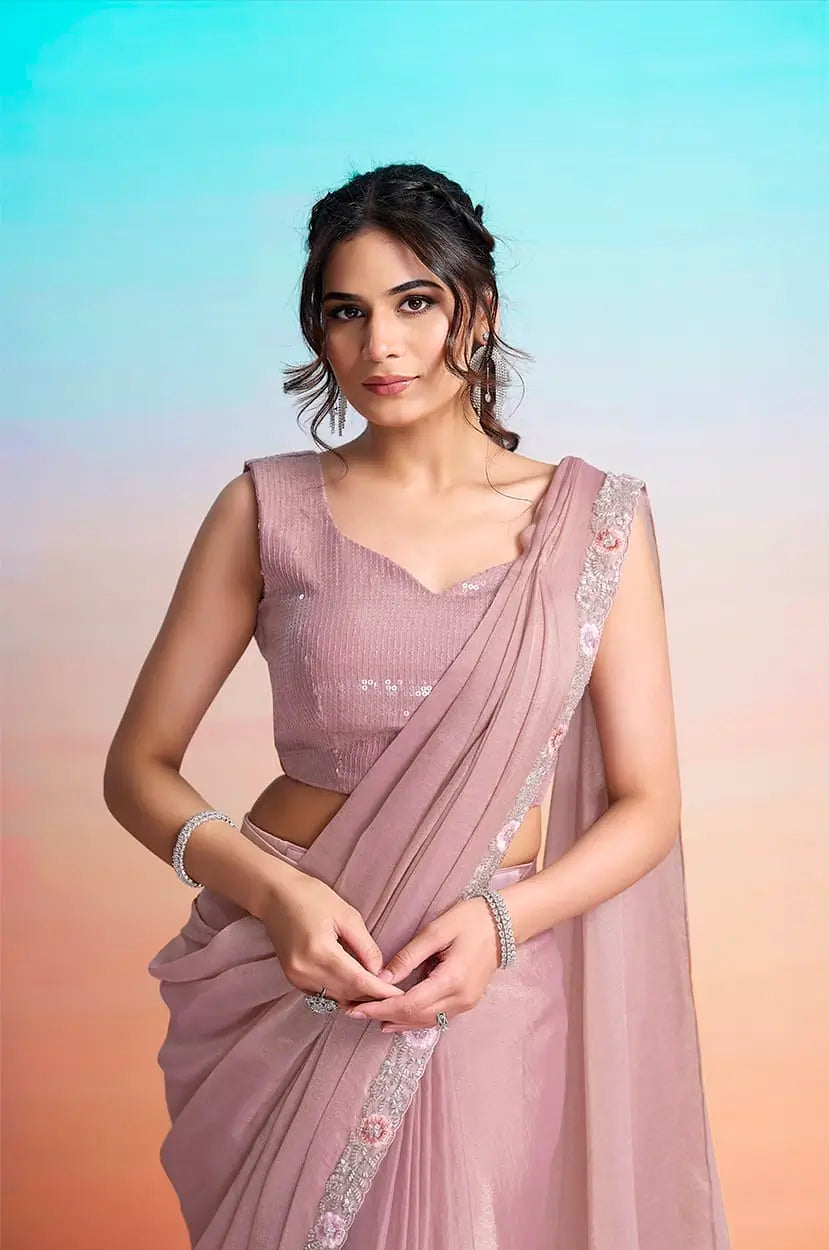Dusty Pink Ready To Wear Saree