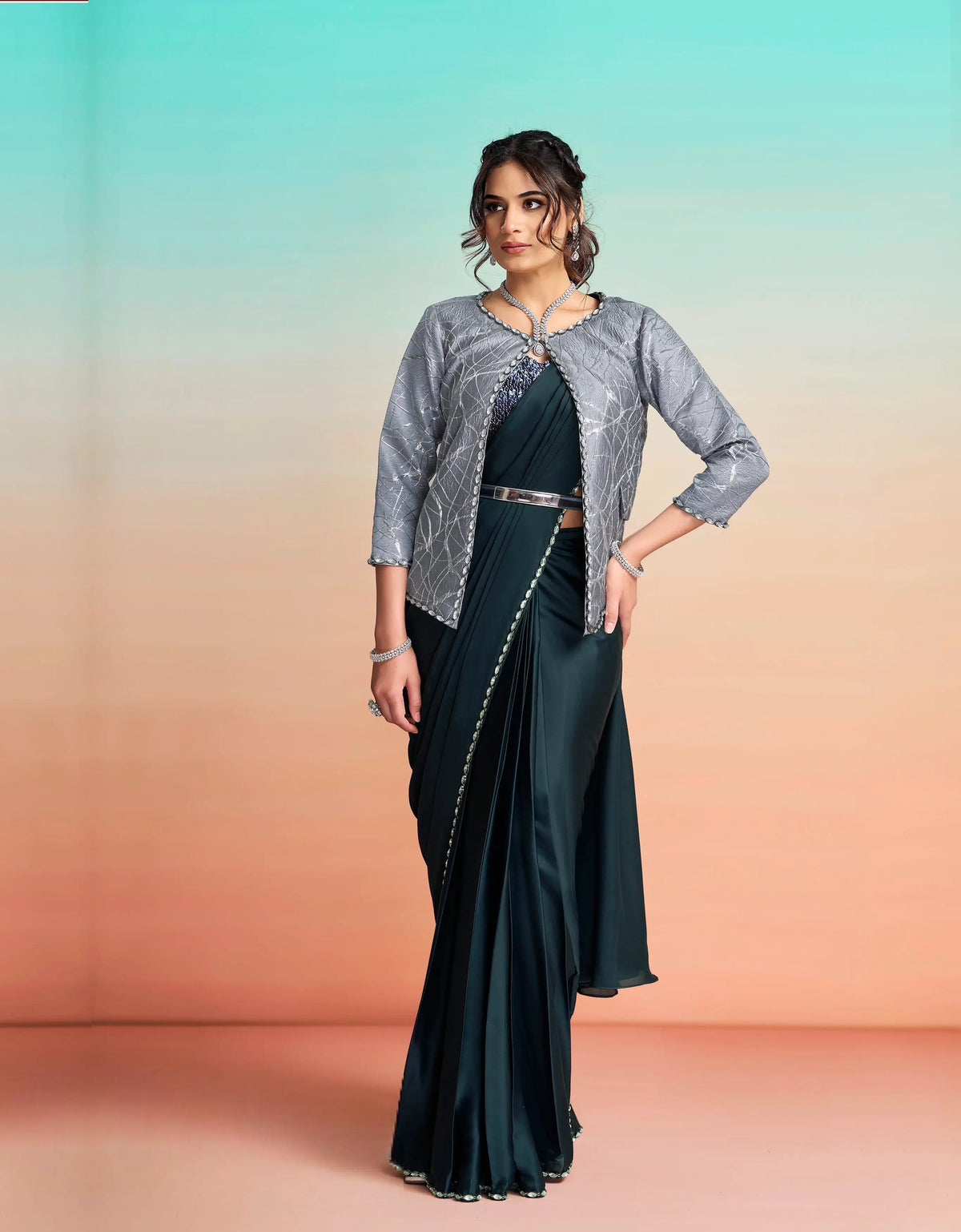 Navy Blue Ready To Wear Saree