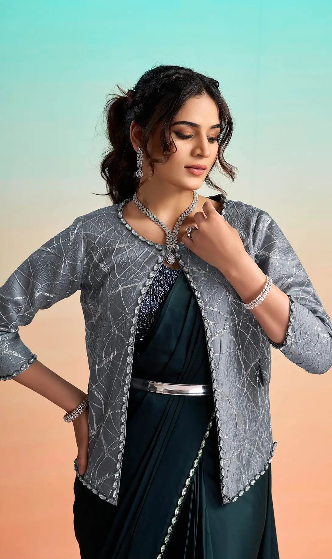 Navy Blue Ready To Wear Saree