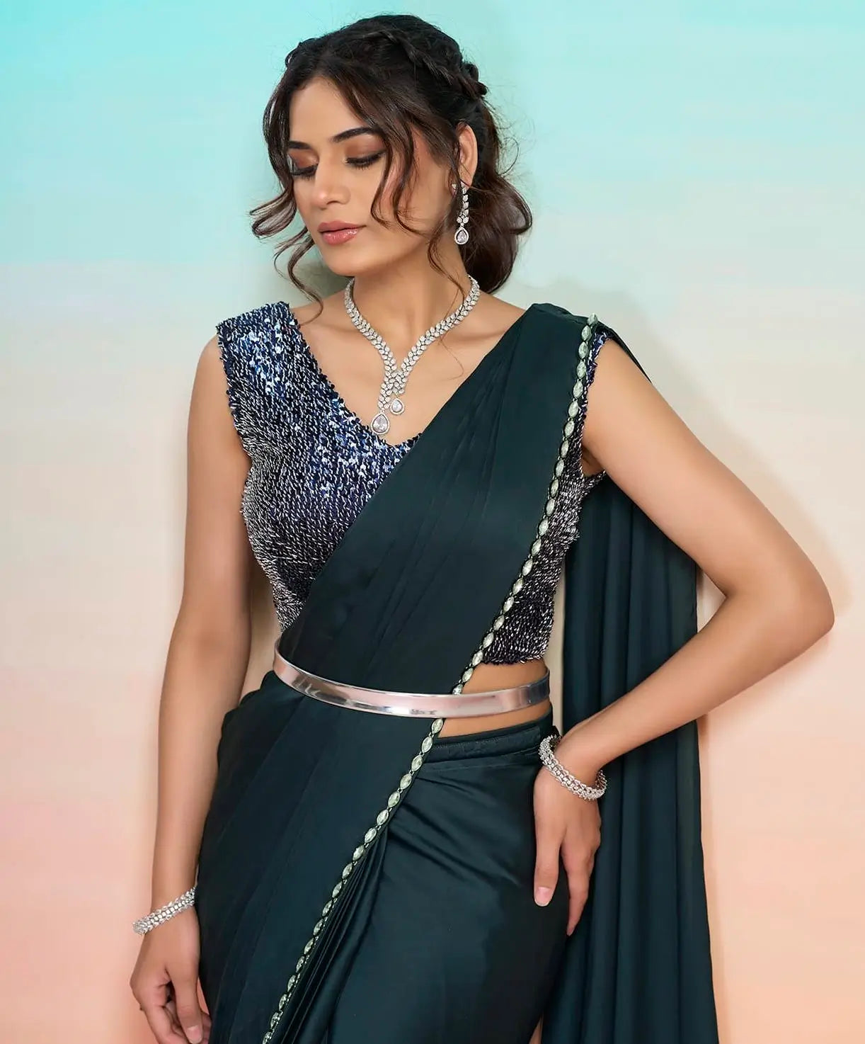 Navy Blue Ready To Wear Saree