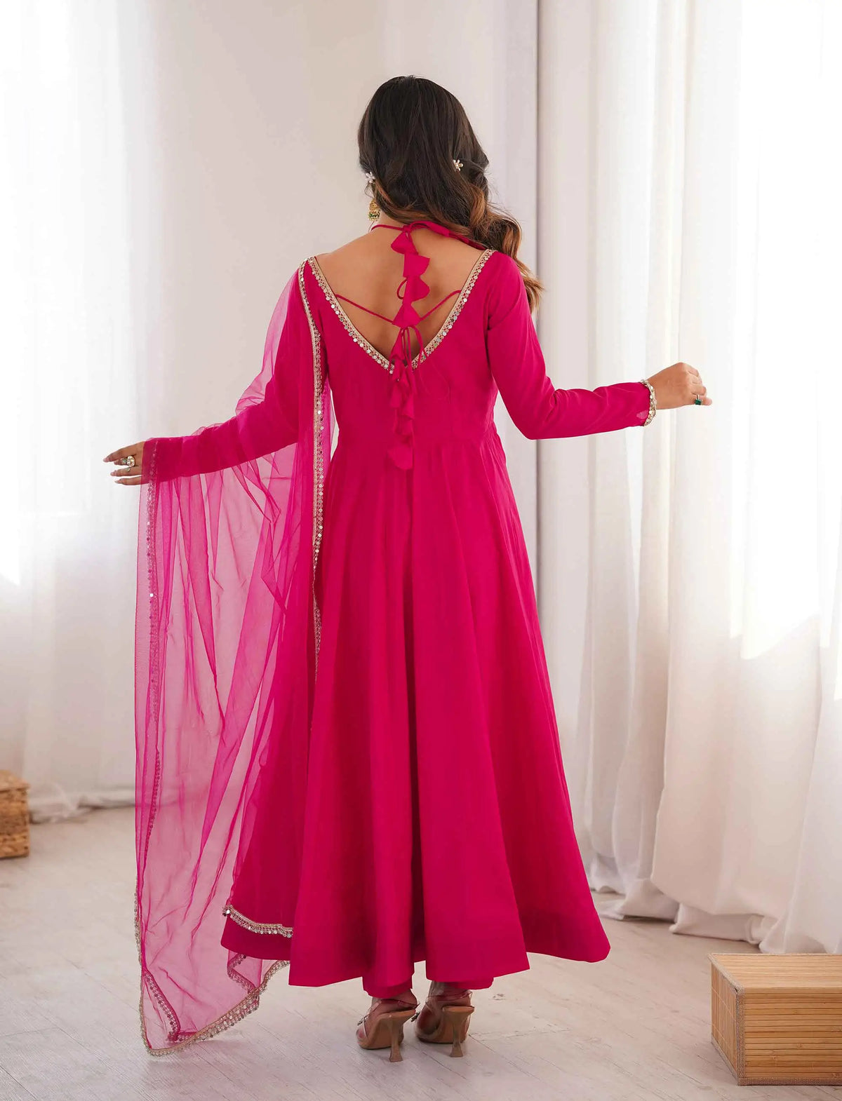 Designer Pink Silk Gown With Dupatta