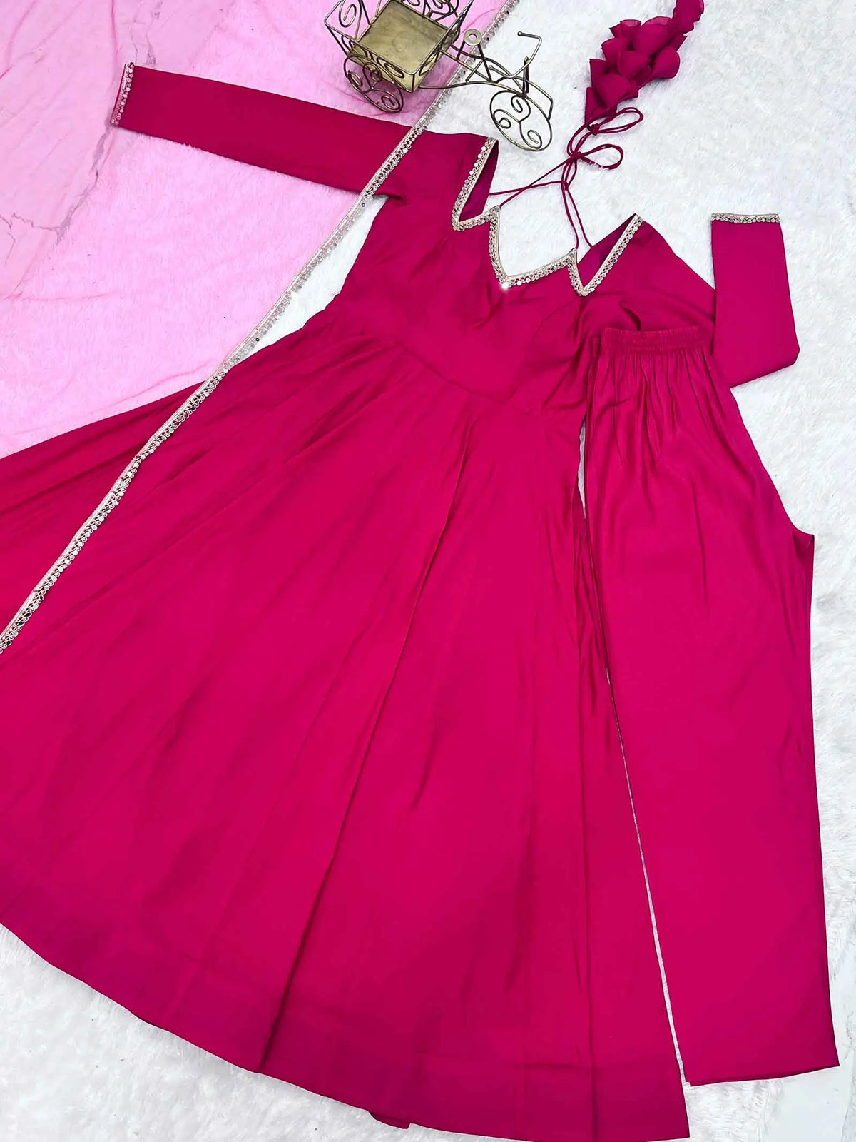 Designer Pink Silk Gown With Dupatta