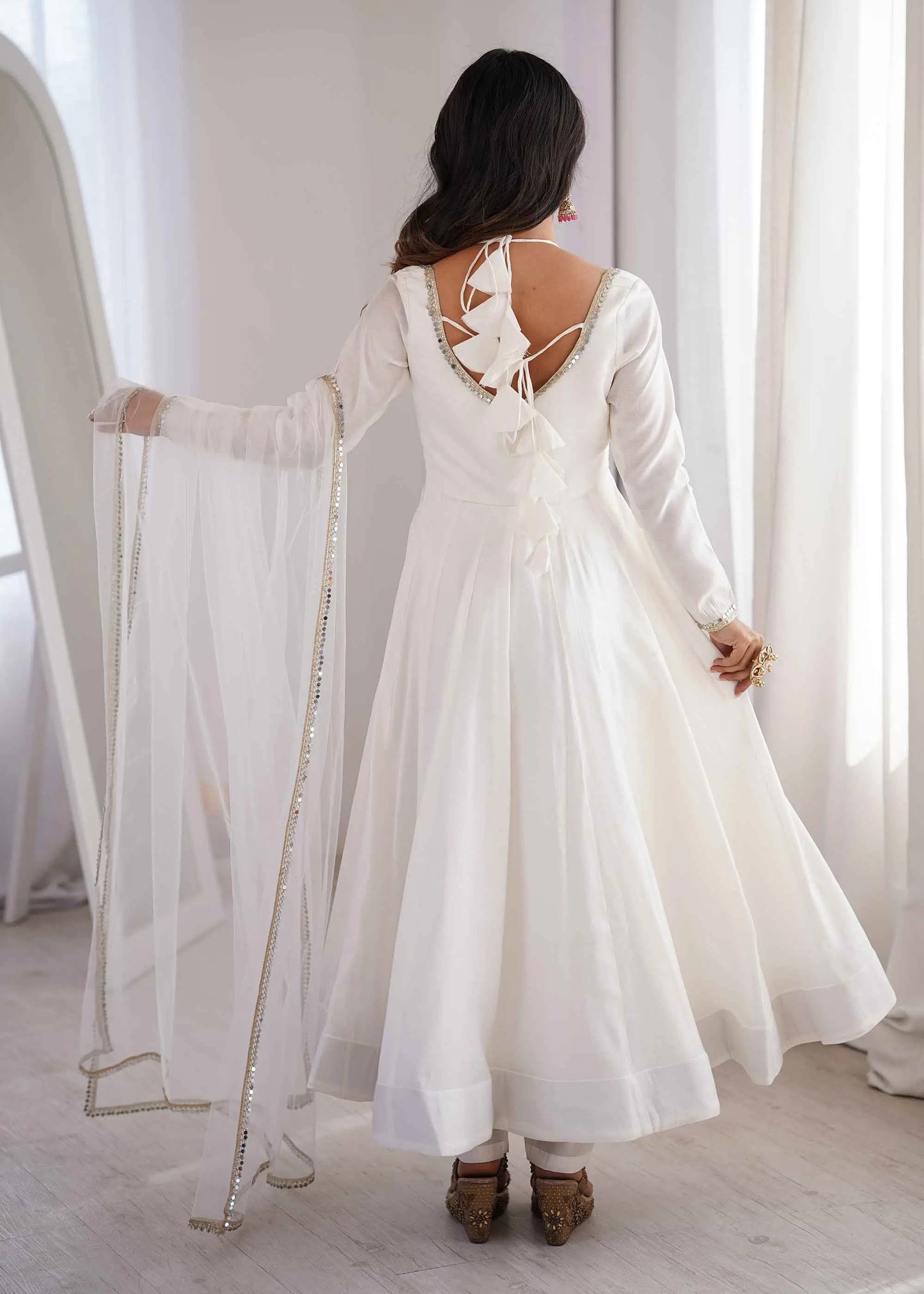 Designer Off White Silk Gown With Dupatta