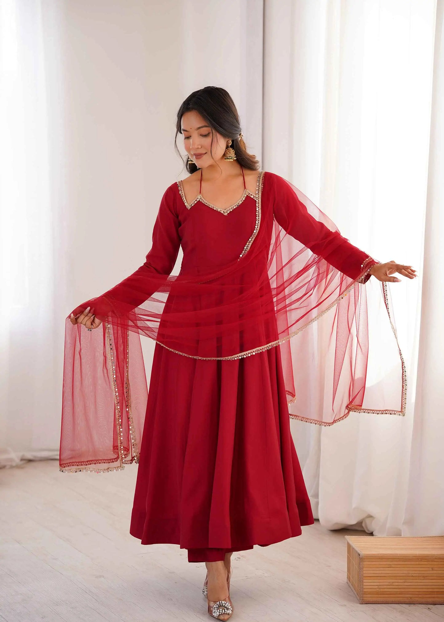 Designer Maroon Silk Gown With Dupatta