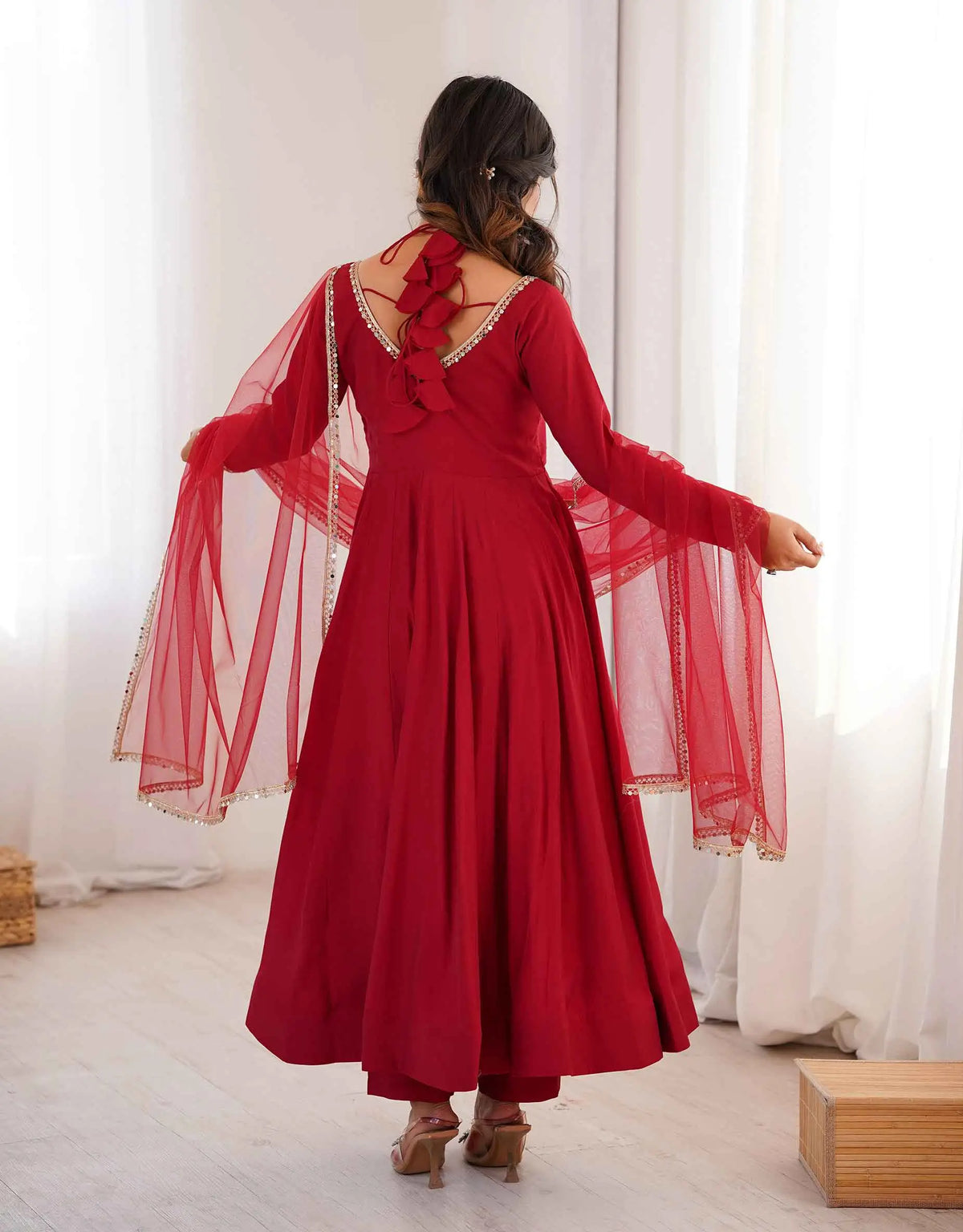 Designer Maroon Silk Gown With Dupatta