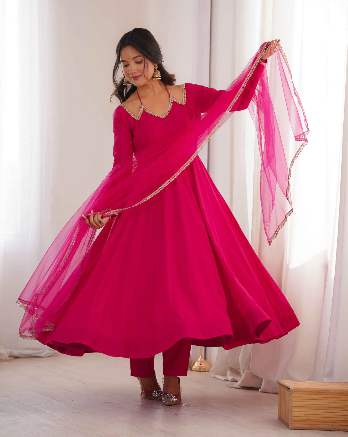 Designer Pink Silk Gown With Dupatta