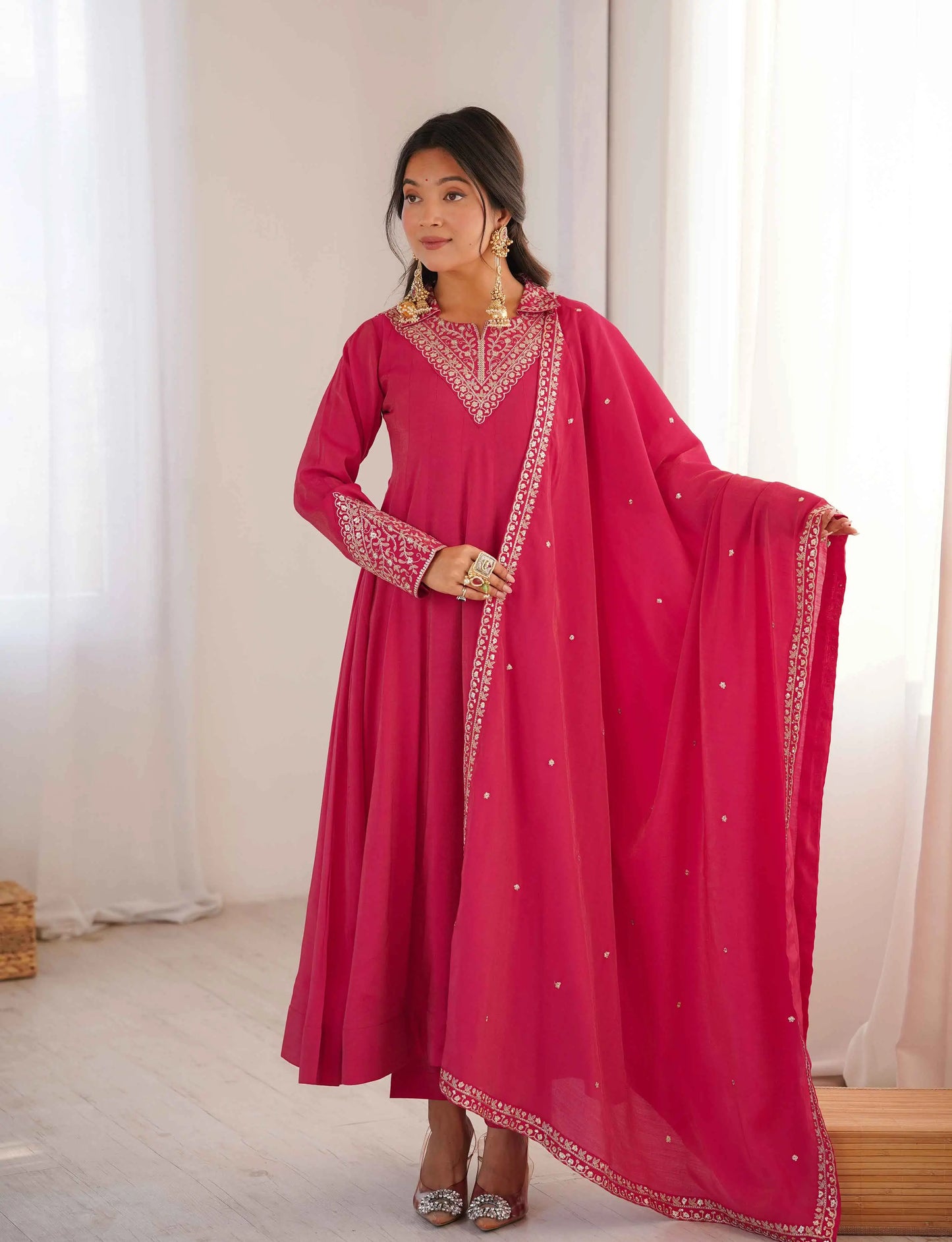 Designer Pink Silk Embroidery Work Gown