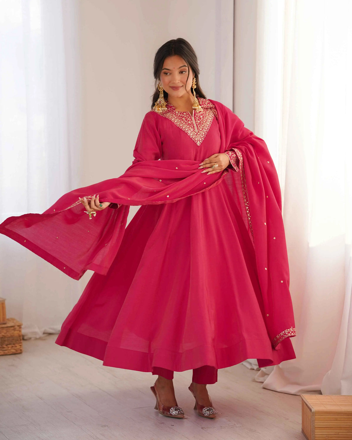 Designer Pink Silk Embroidery Work Gown