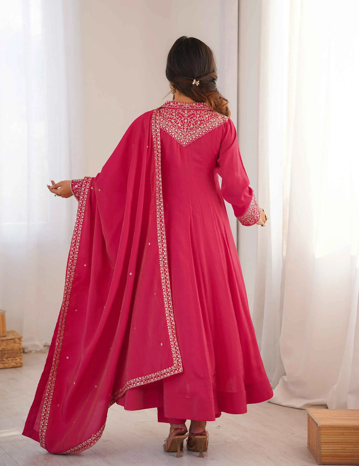 Designer Pink Silk Embroidery Work Gown