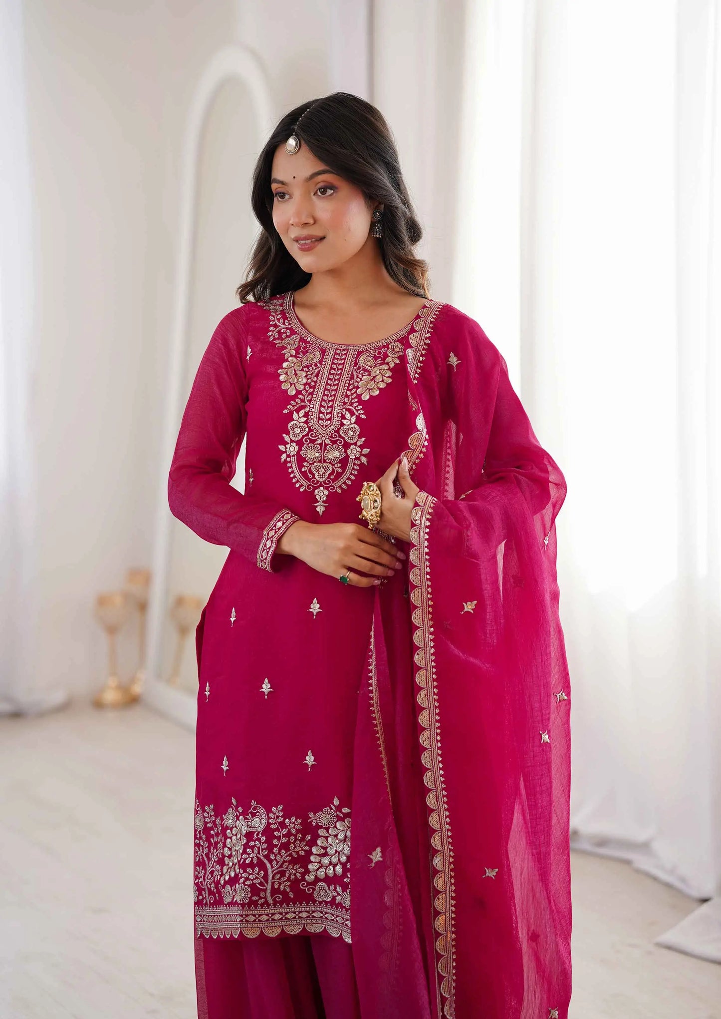 Dark Pink Embroidery Work Sharara Set