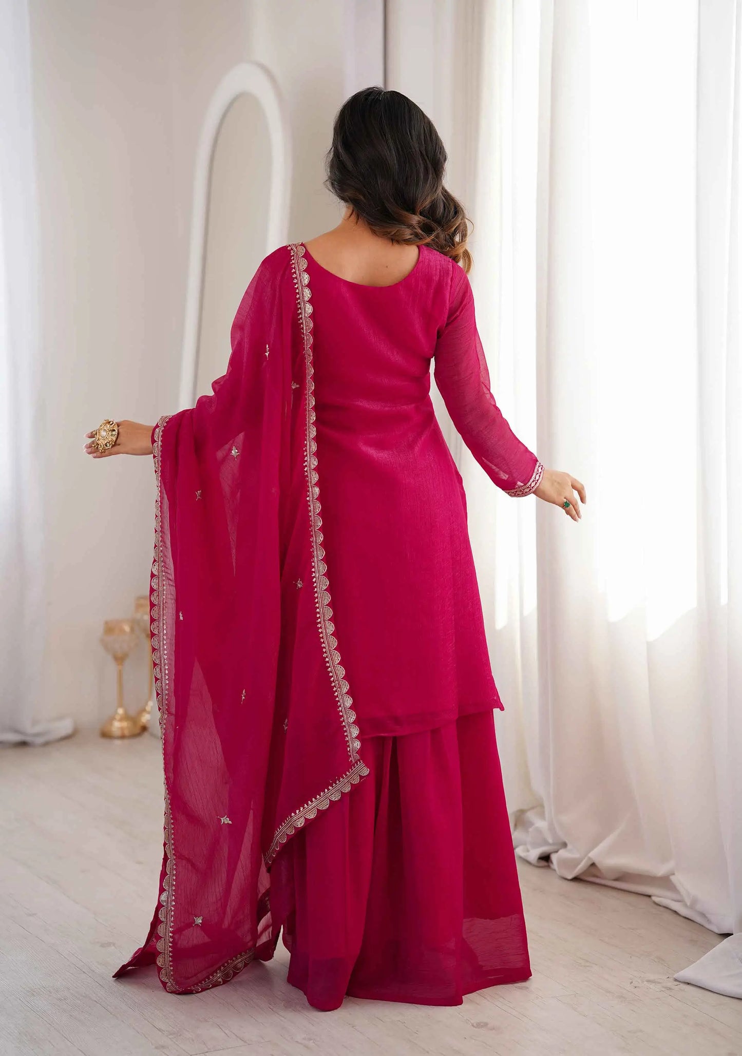 Dark Pink Embroidery Work Sharara Set
