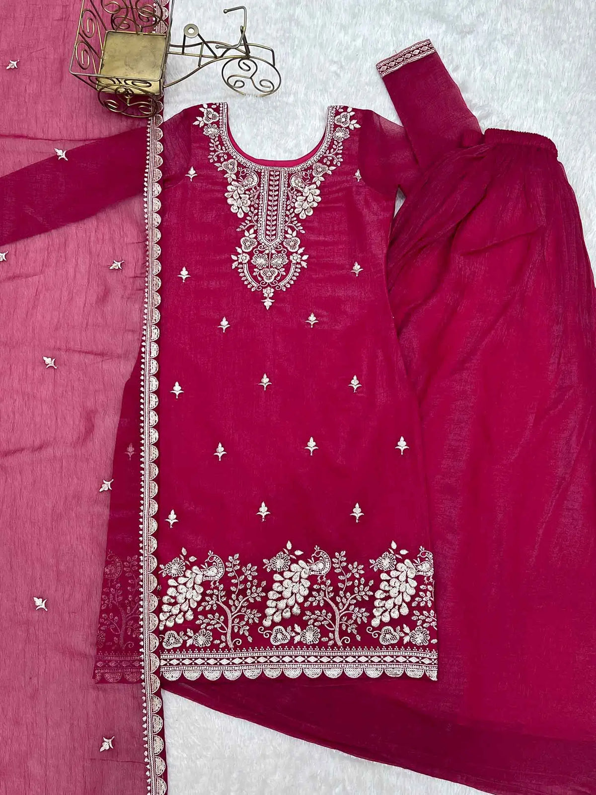 Dark Pink Embroidery Work Sharara Set