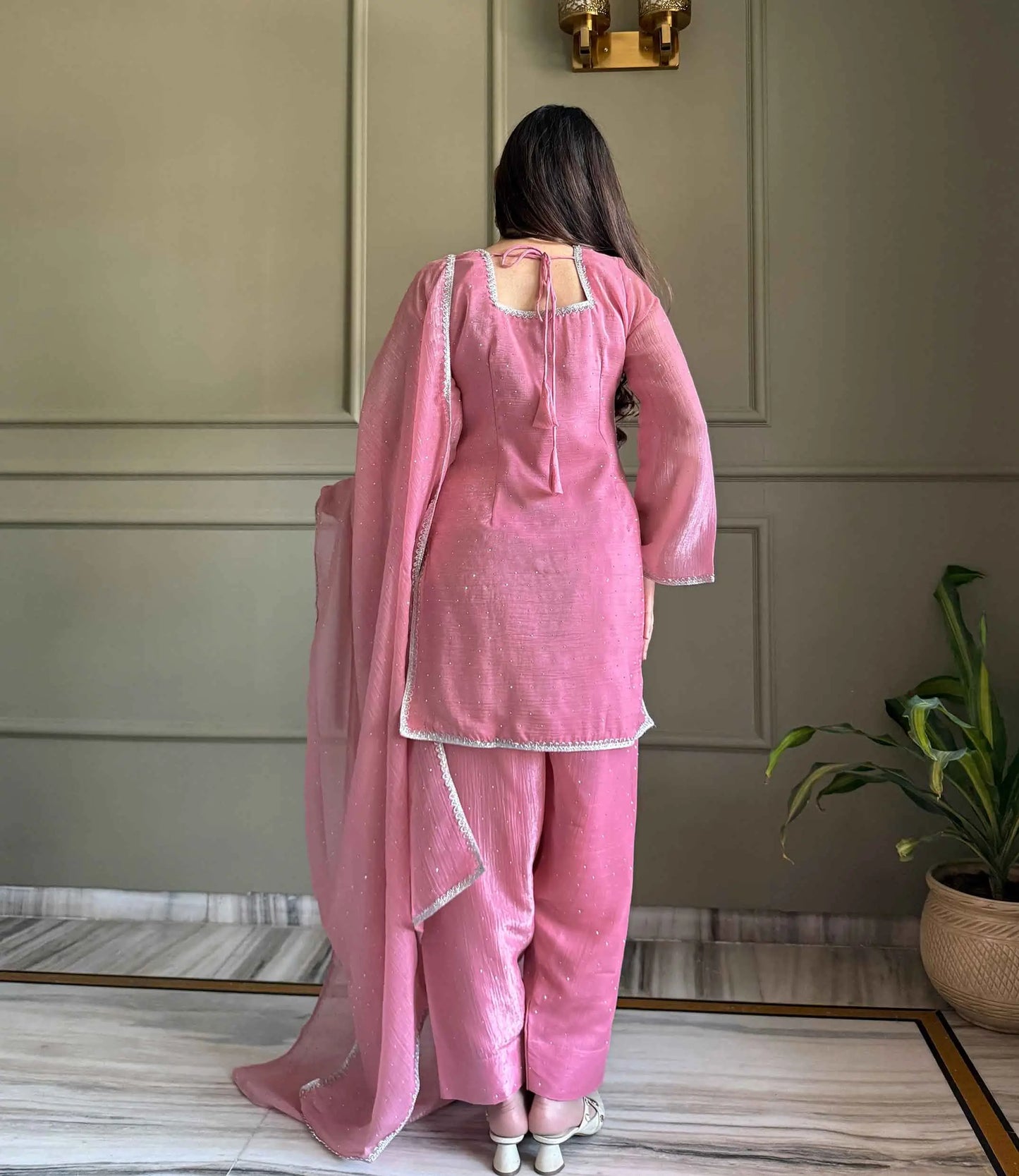 Muted Pink Designer Silk Salwar Suit
