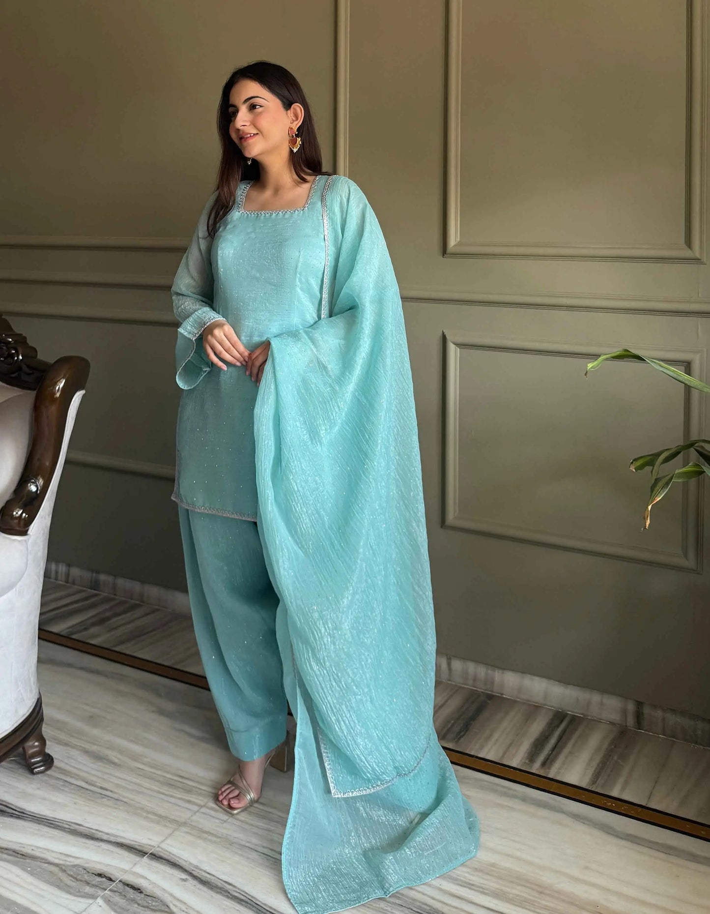 Sky Blue Designer Silk Salwar Suit