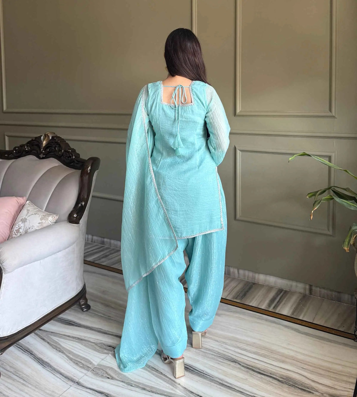 Sky Blue Designer Silk Salwar Suit