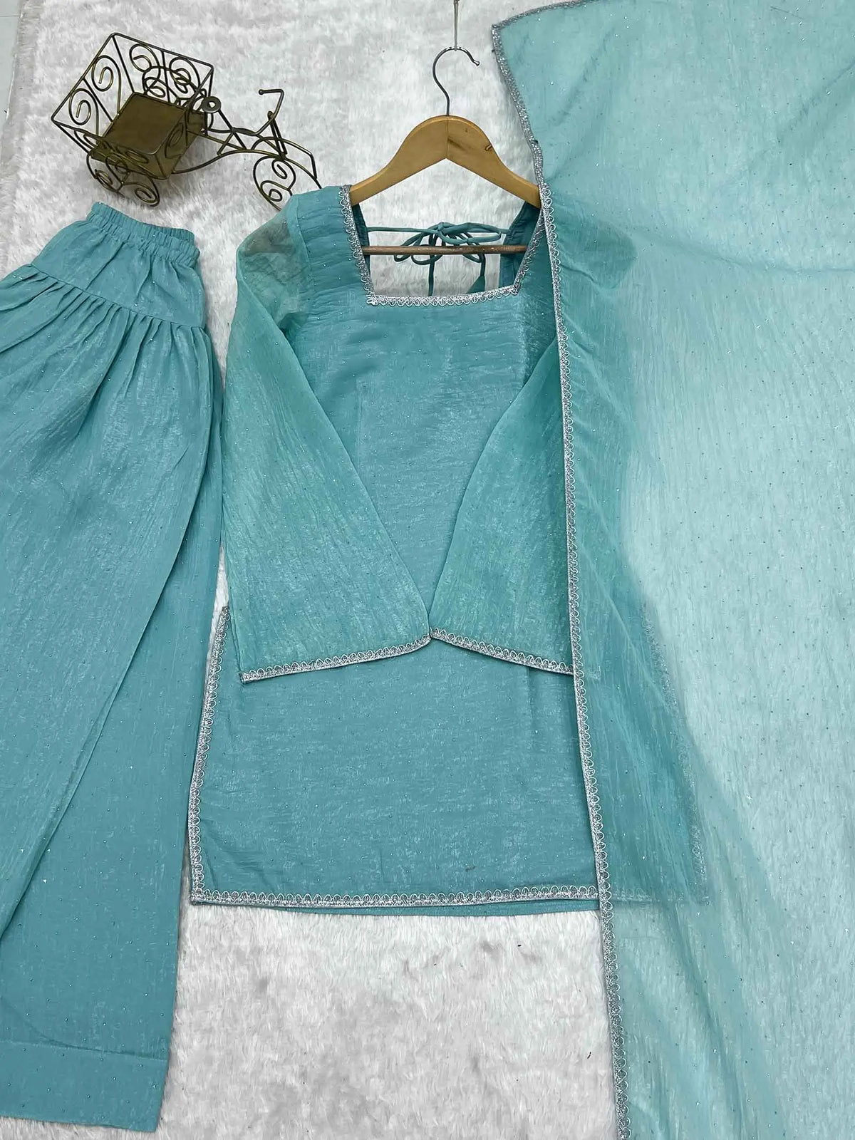 Sky Blue Designer Silk Salwar Suit