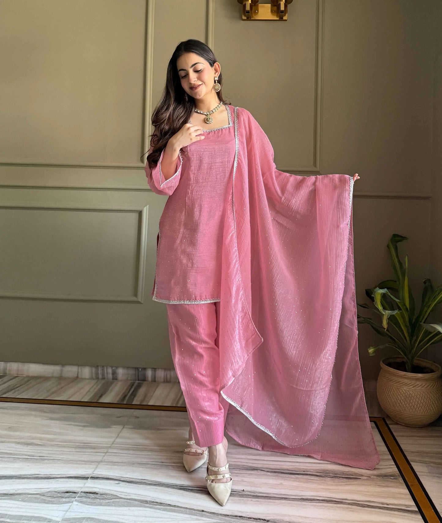 Muted Pink Designer Silk Salwar Suit