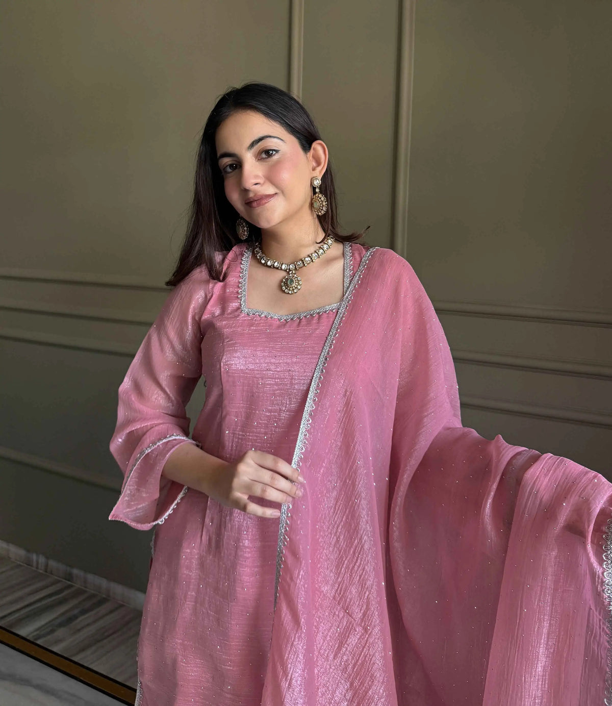 Muted Pink Designer Silk Salwar Suit